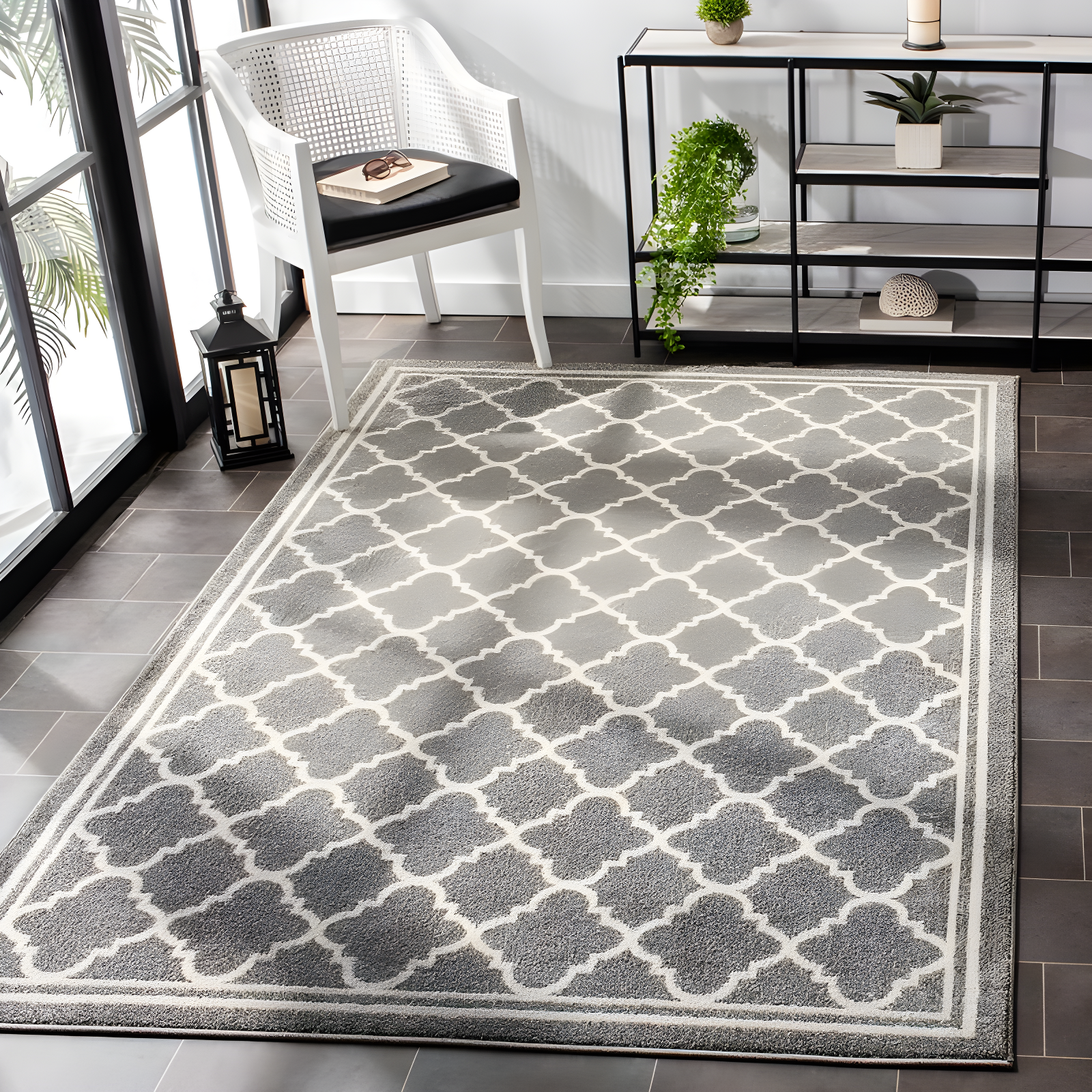Amherst AMT422 Power Loomed Indoor Area Rug - Dark Grey/Beige - 8'x10' - Safavieh