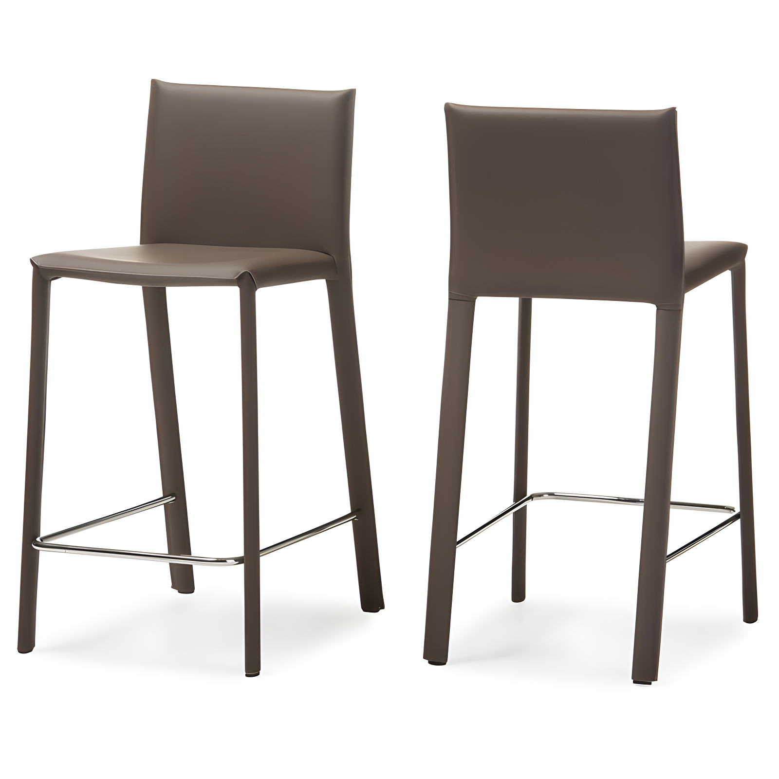 Set of 2 Crawford Modern and Contemporary Leather Upholstered Counter Height Barstools Taupe - Baxton Studio: Bonded Leather, Steel Frame, Padded Back
