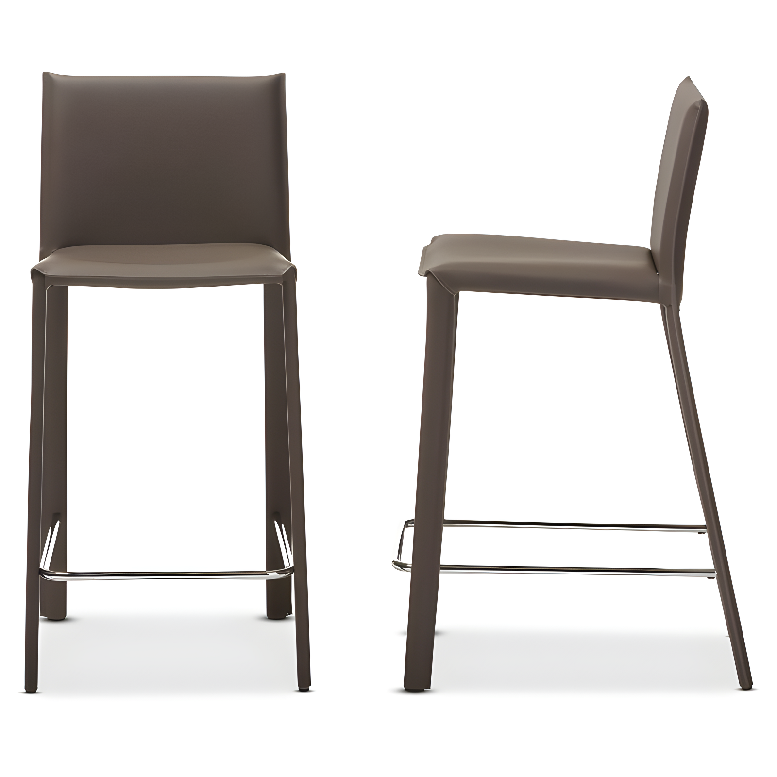 Set of 2 Crawford Modern and Contemporary Leather Upholstered Counter Height Barstools Taupe - Baxton Studio: Bonded Leather, Steel Frame, Padded Back