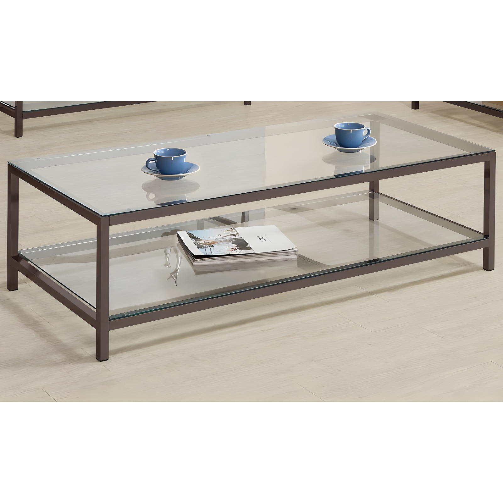 Trini Coffee Table with Glass Top and Shelf Black Nickel - Coaster