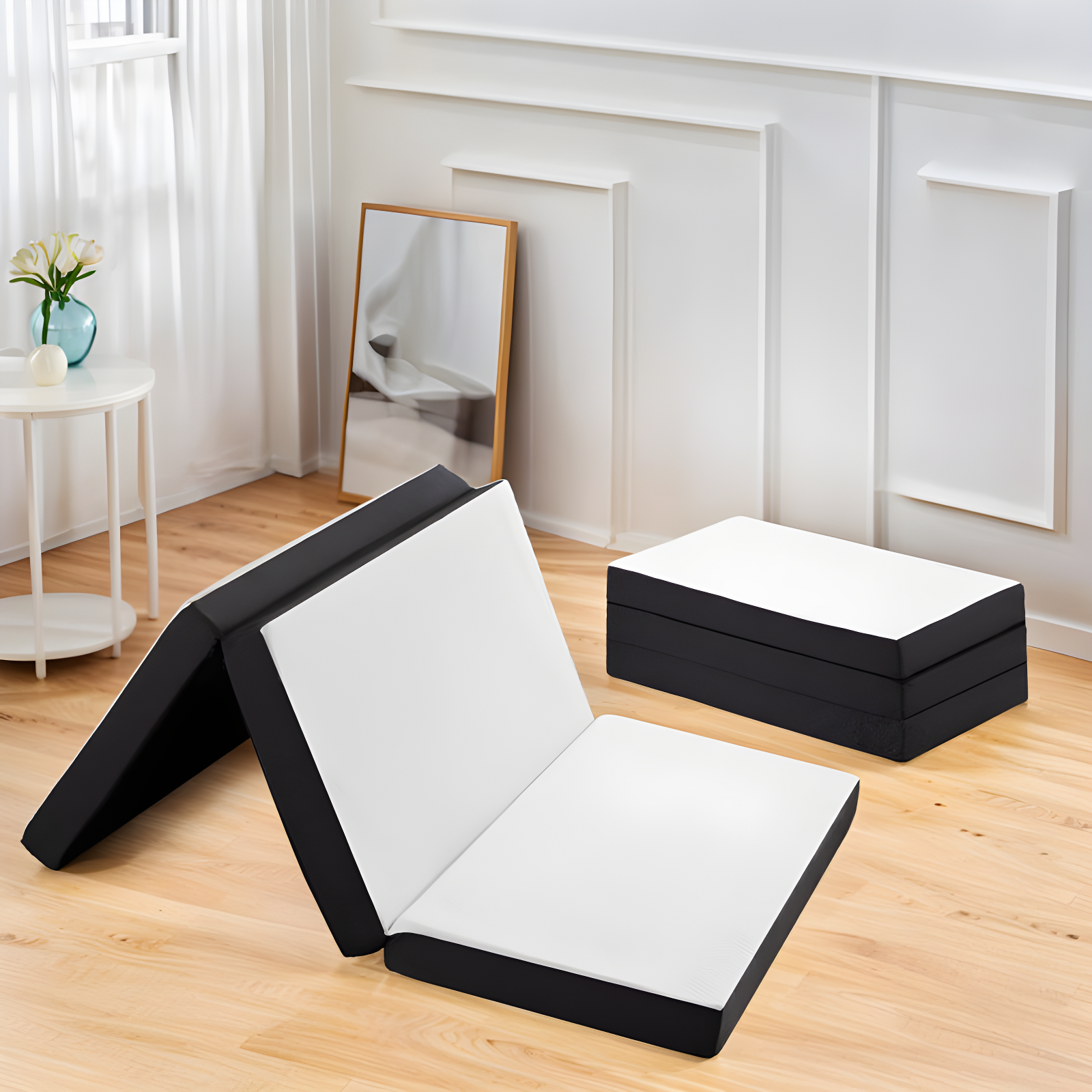 Salaam 3" Tri-fold Memory Foam Folding Mattress Topper for Camping, Foldable Mattress Topper with Washable Cover