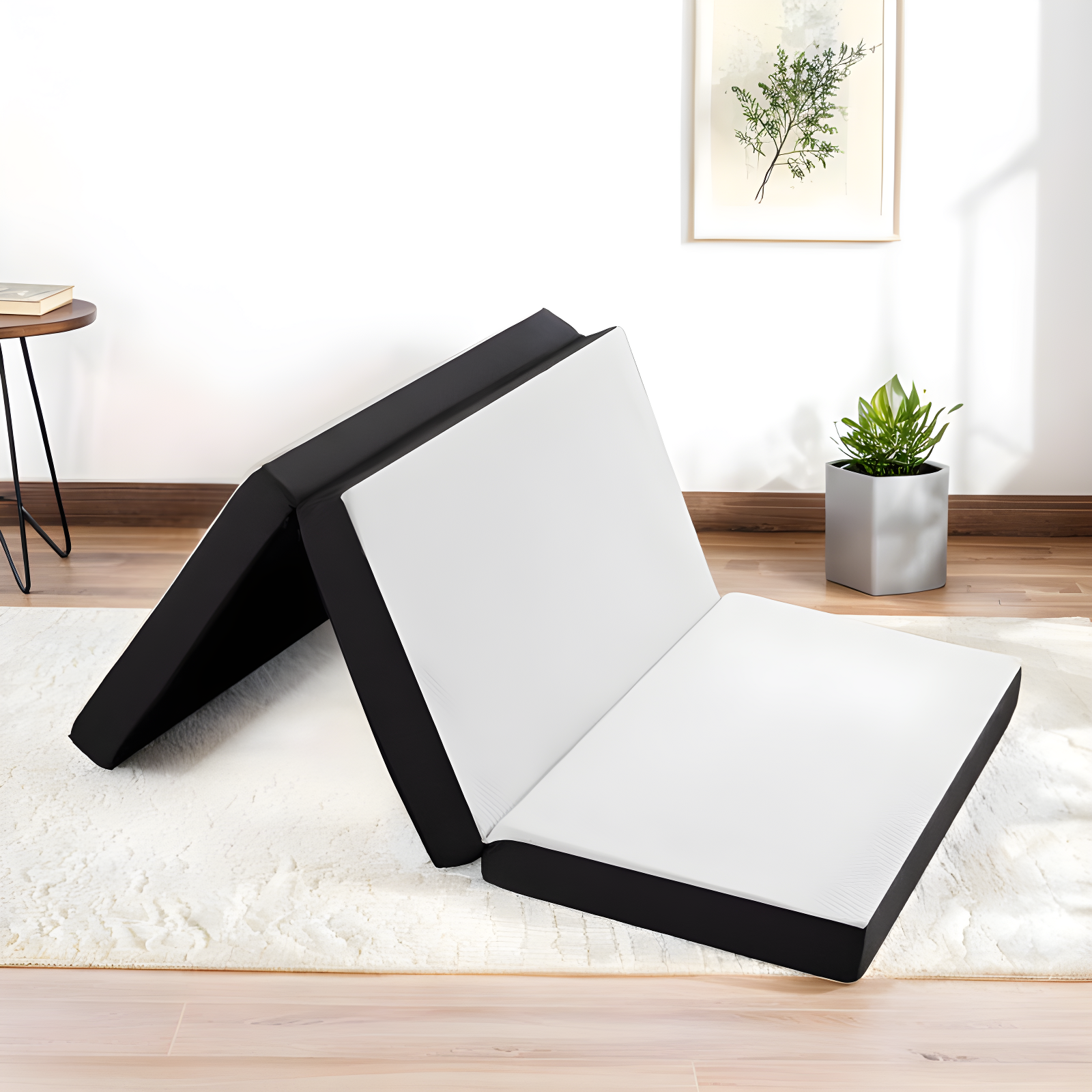 Salaam 3" Tri-fold Memory Foam Folding Mattress Topper for Camping, Foldable Mattress Topper with Washable Cover