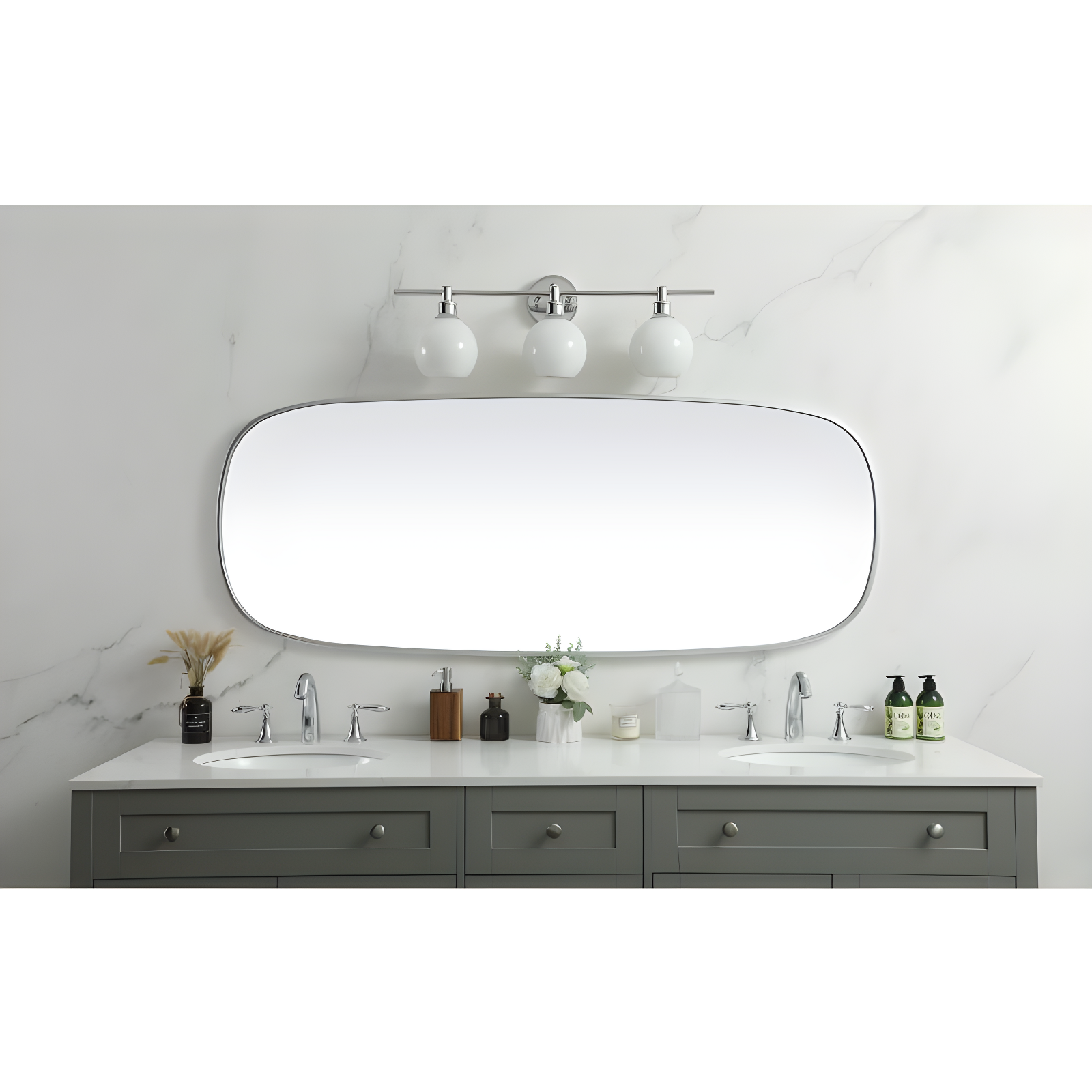 Elegant Lighting Metal Frame Oval Mirror 24x60 Inch in Silver
