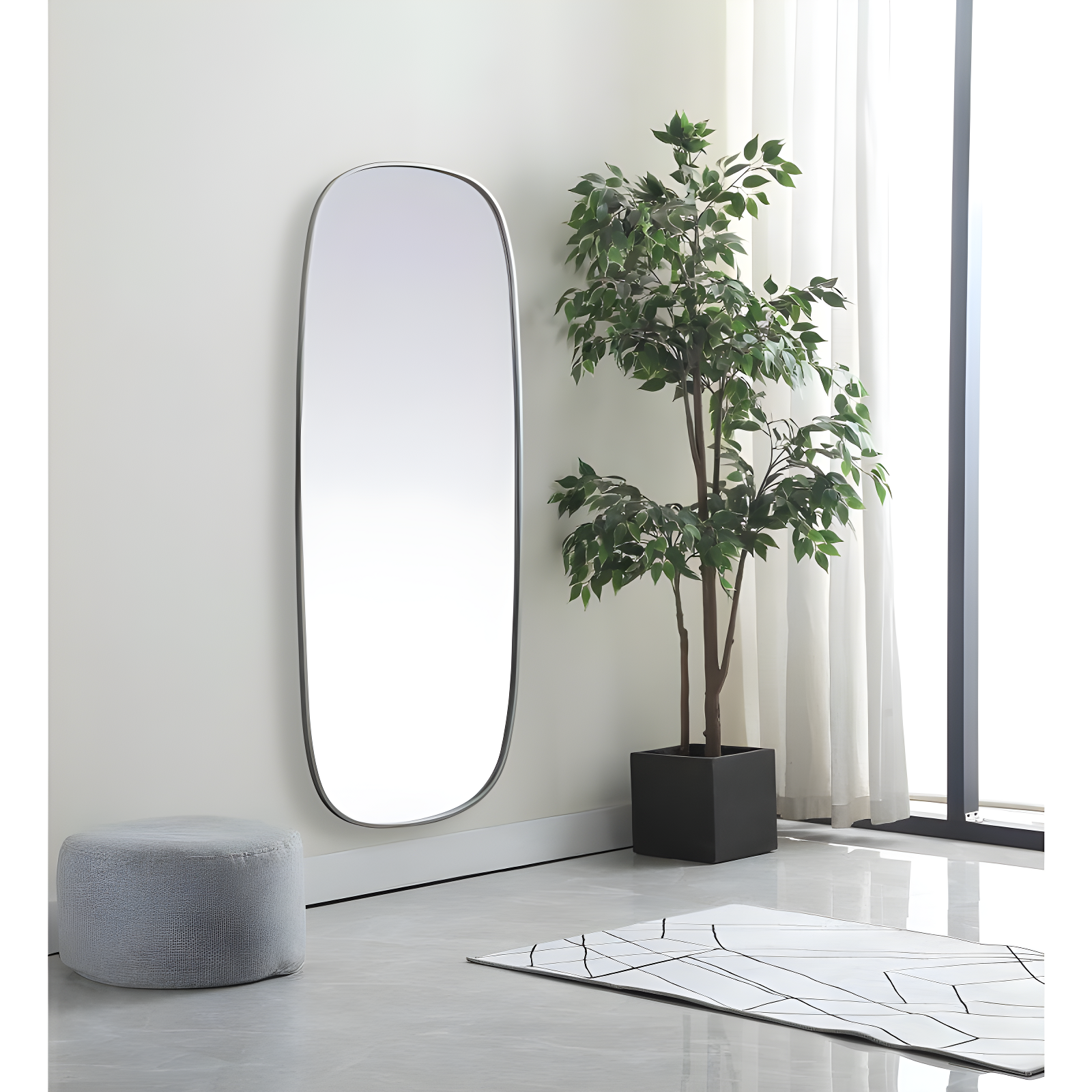 Elegant Lighting Metal Frame Oval Mirror 24x60 Inch in Silver
