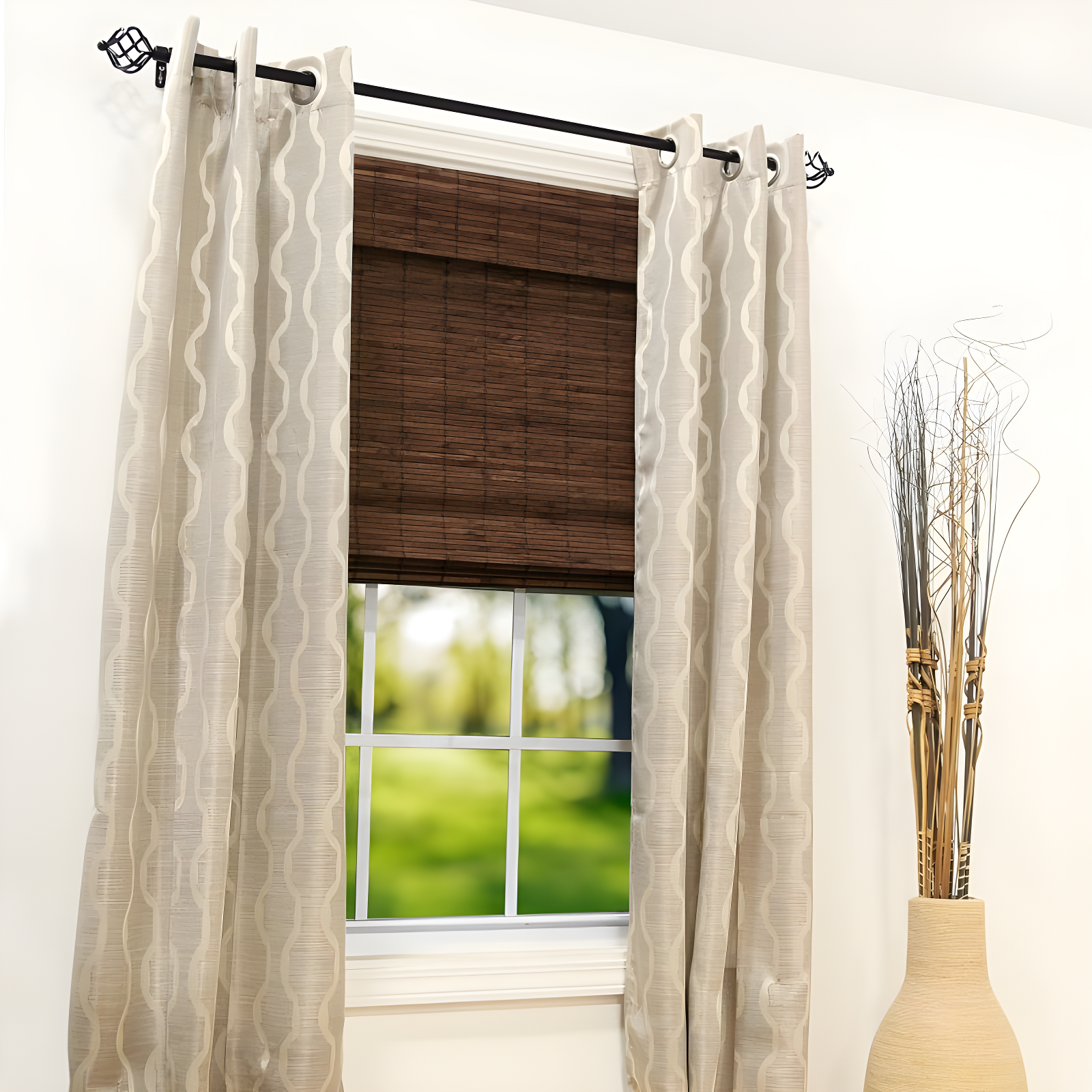 Radiance Brooklyn 36-in Cordless Cocoa Bamboo Roman Shade