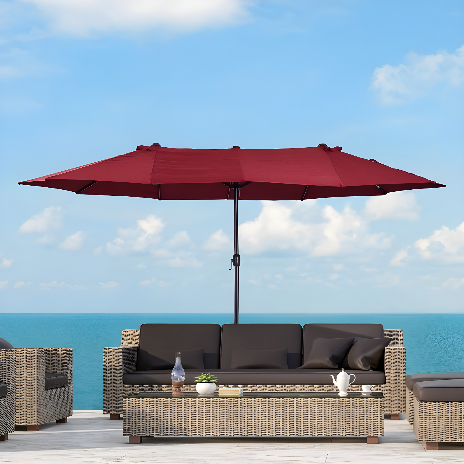 Outsunny Extra Large 15ft Patio Umbrella, Double-Sided Outdoor Umbrella with Crank Handle and Air Vents for Backyard, Deck, Pool, Market, Red