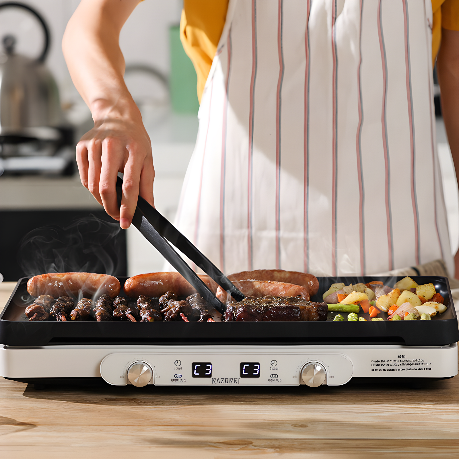 Razorri Electric Induction Cooktop, Removable Cast Iron Griddle Pan Non-Stick, 1800W Double Burner