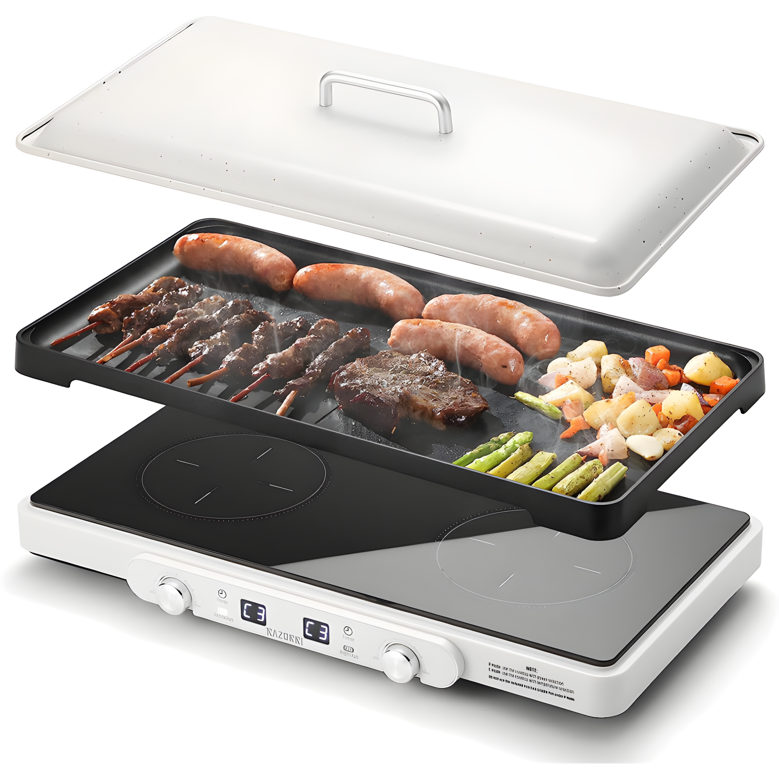 Razorri Electric Induction Cooktop, Removable Cast Iron Griddle Pan Non-Stick, 1800W Double Burner
