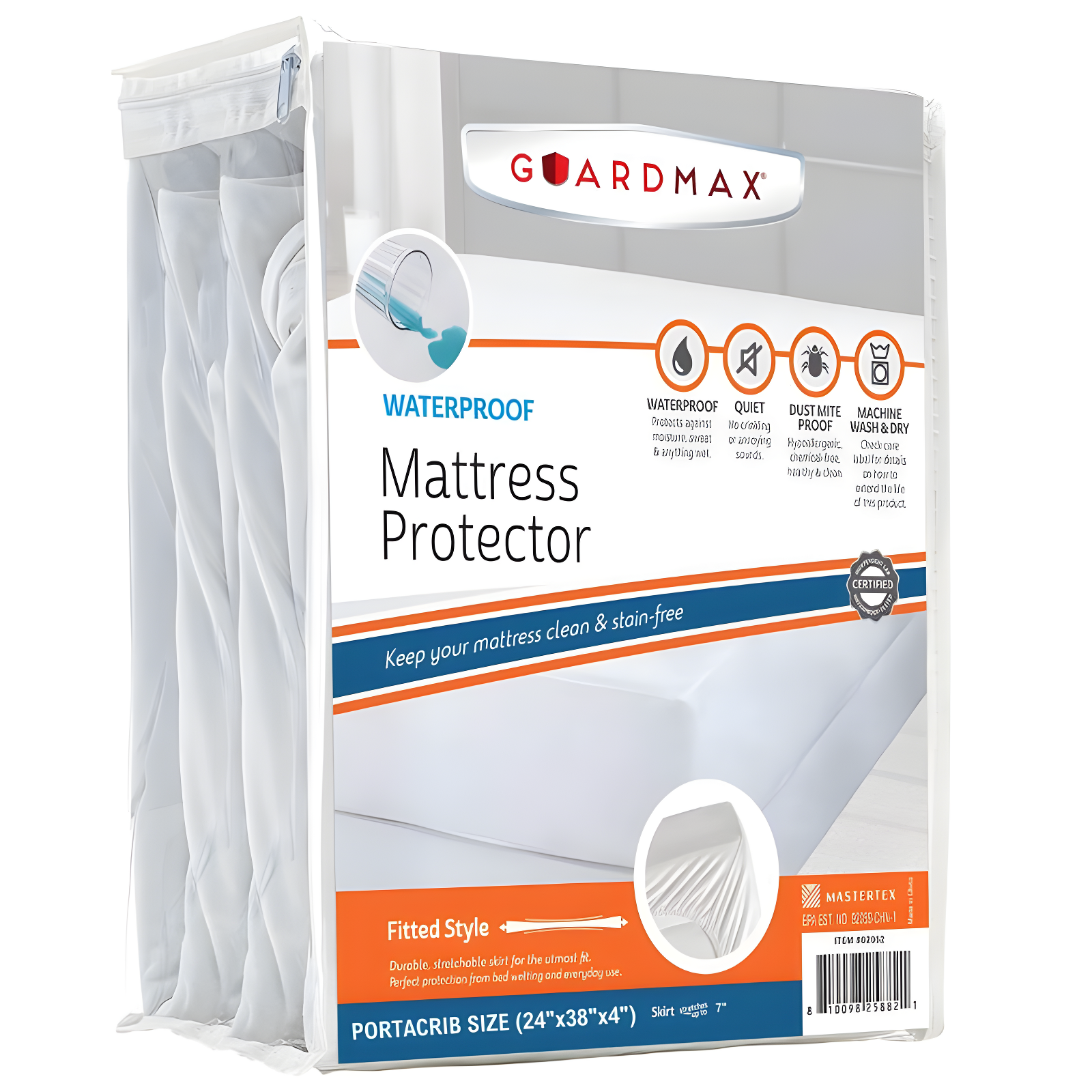 Guardmax Waterproof Portacrib Fitted Mattress Protector – White (24x38x3)