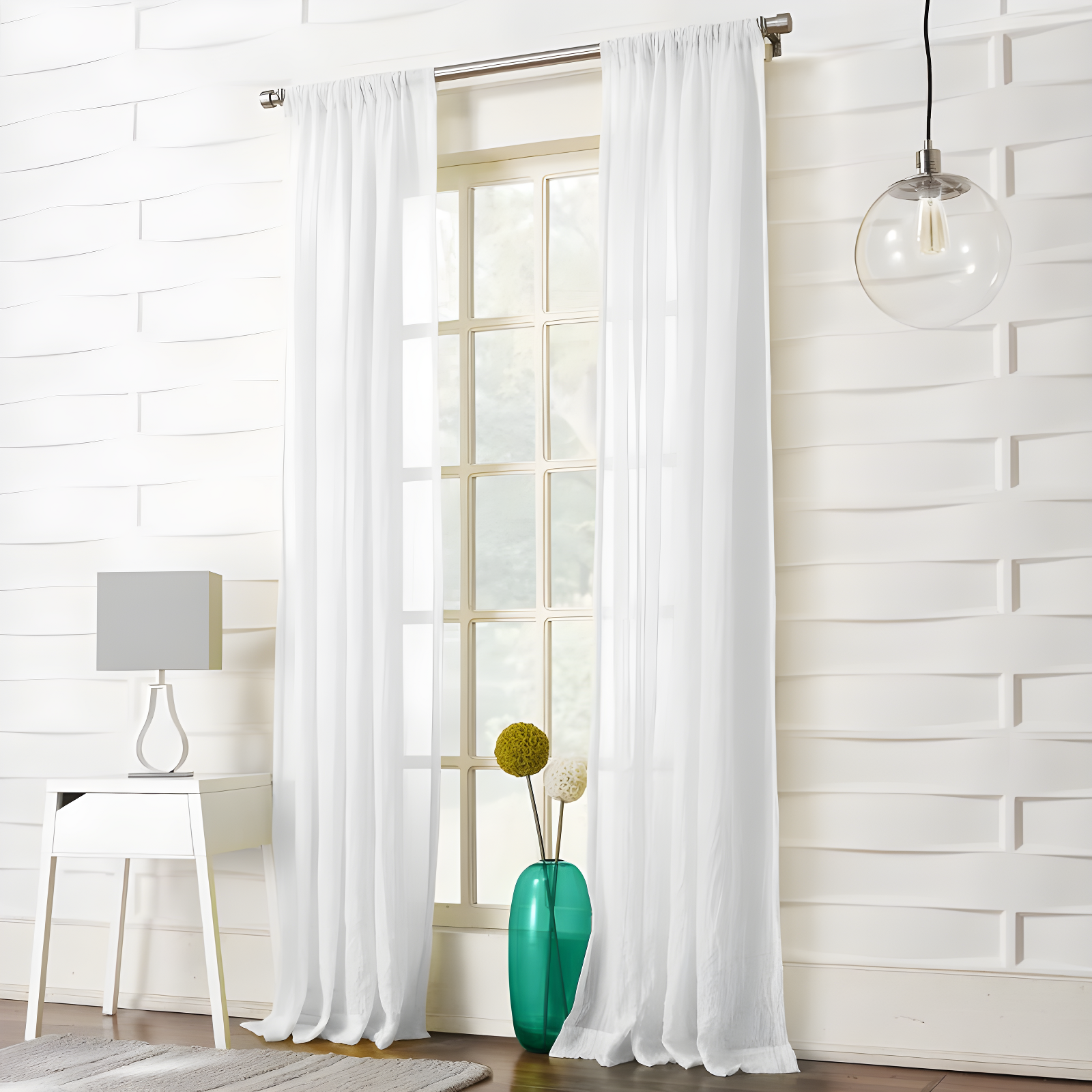 50"x95" No. 918 Sheer Avril Crushed Texture Rod Pocket Curtain Panel White: Light Filtering, Polyester, Machine Washable