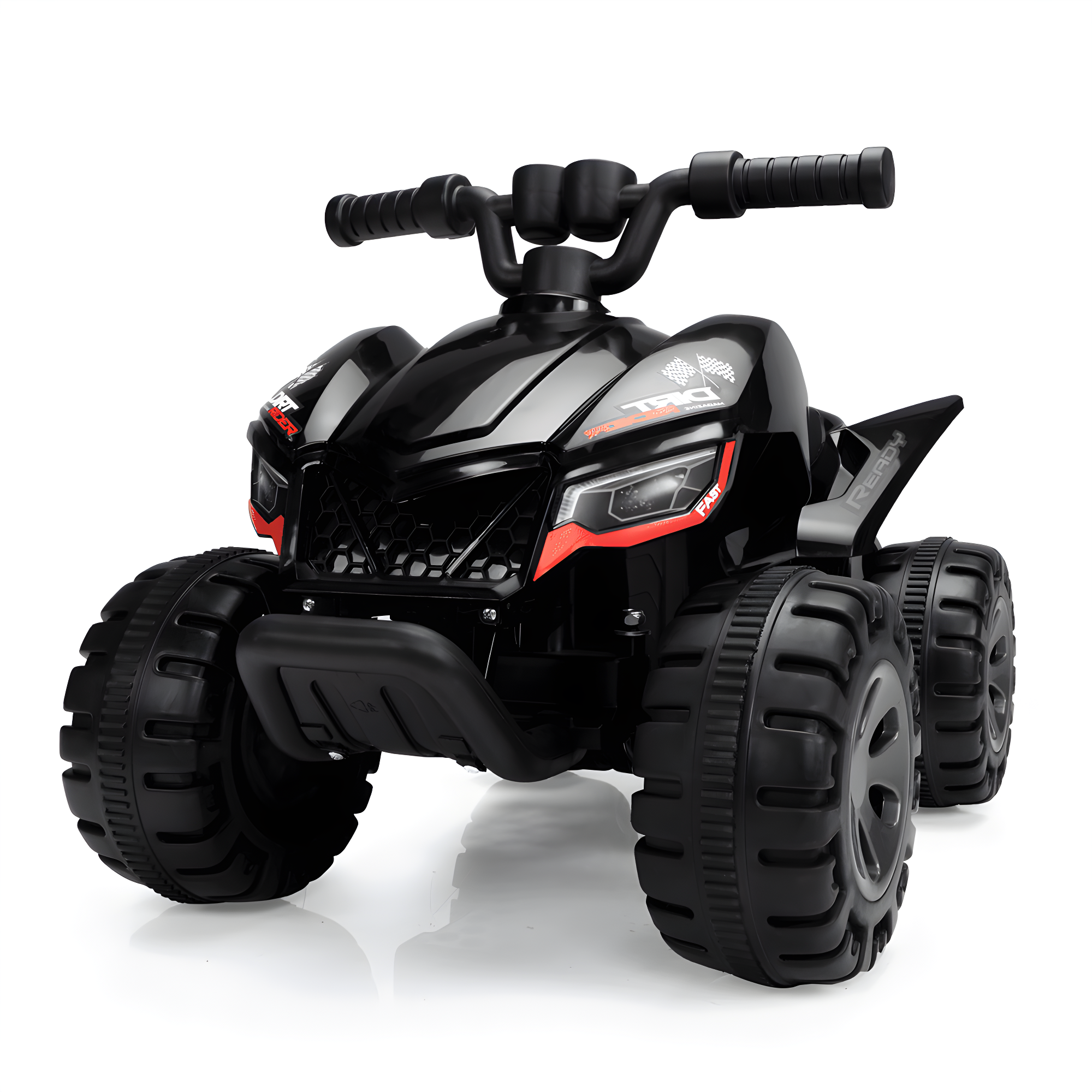 Resenkos Kids Ride-on ATV, 6V Battery Powered Electric Quad Car with Music, LED Lights and Spray Device, 4 Wheeled Ride-on Toy for Toddlers Age 3-5, Black