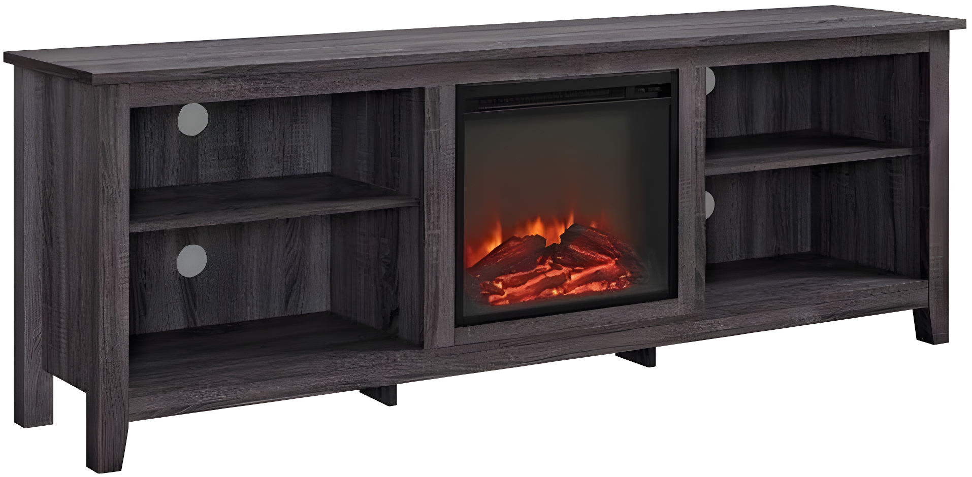 we furniture 70" wood media tv stand console with fireplace - charcoal