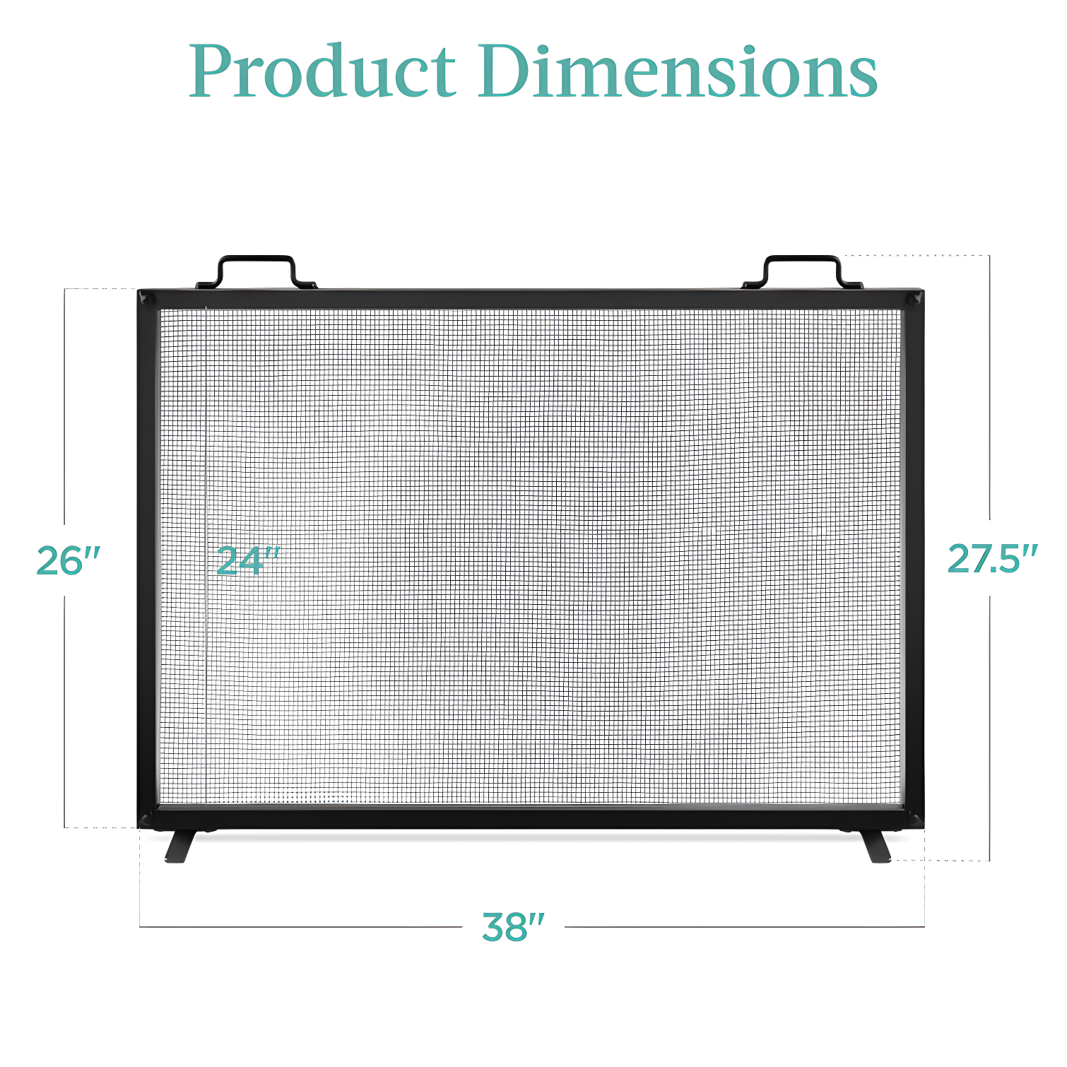 Cassiano 38x27in Single Panel Fireplace Screen Handcrafted Steel Mesh Spark Guard w/ Handles