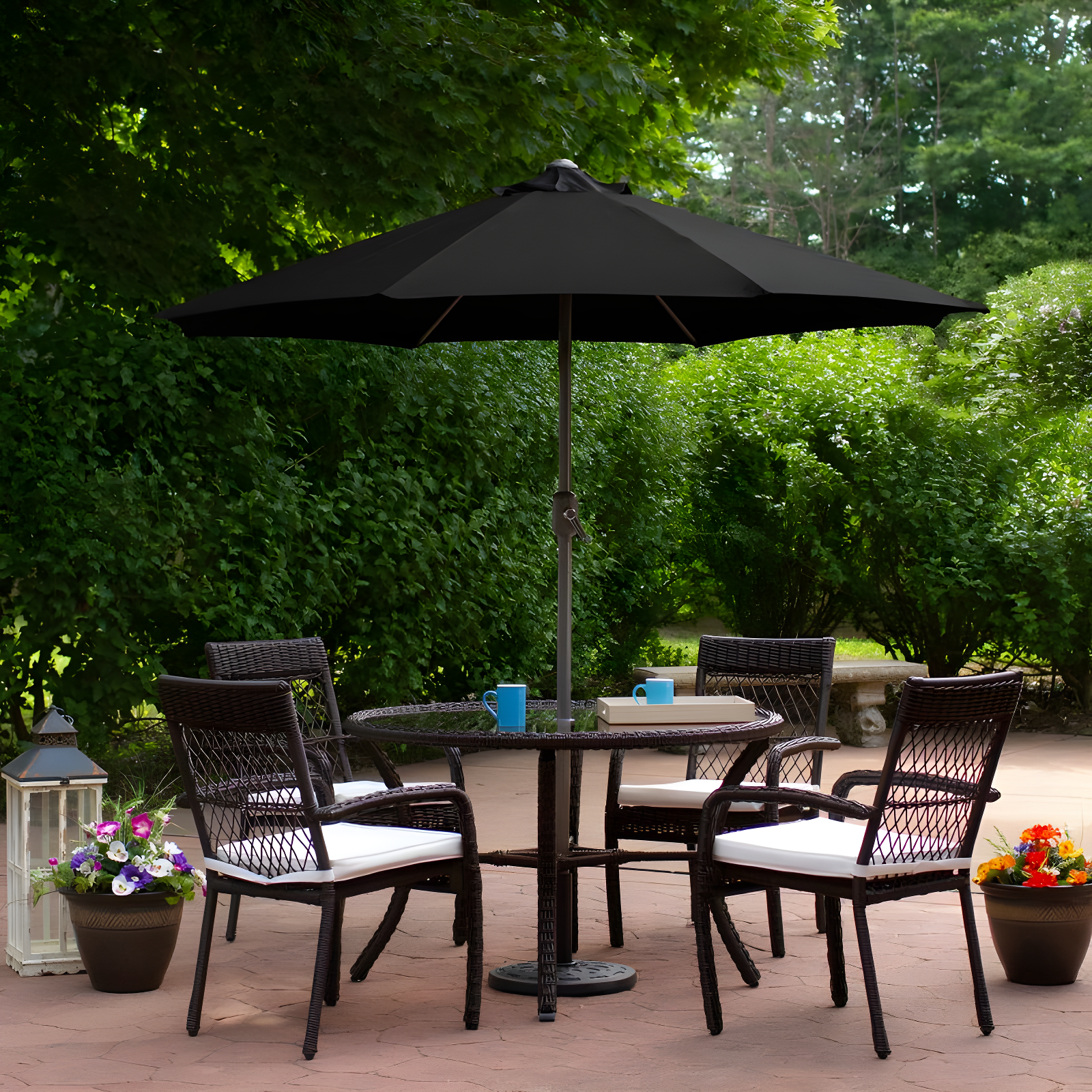 Northlight 7.5ft Outdoor Patio Market Umbrella with Hand Crank, Black