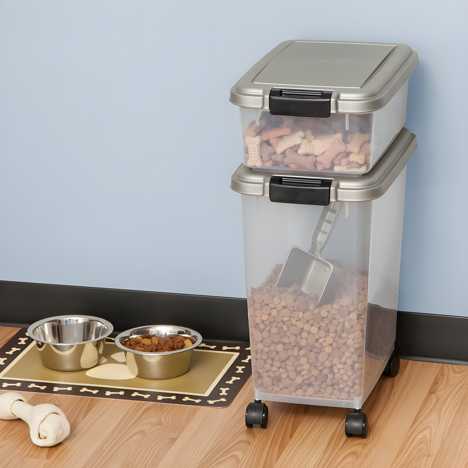 Zoey Tails 35 Lbs. WeatherPro Airtight Stackable Pet Food Storage Container Combo with Scoop & Treat Box