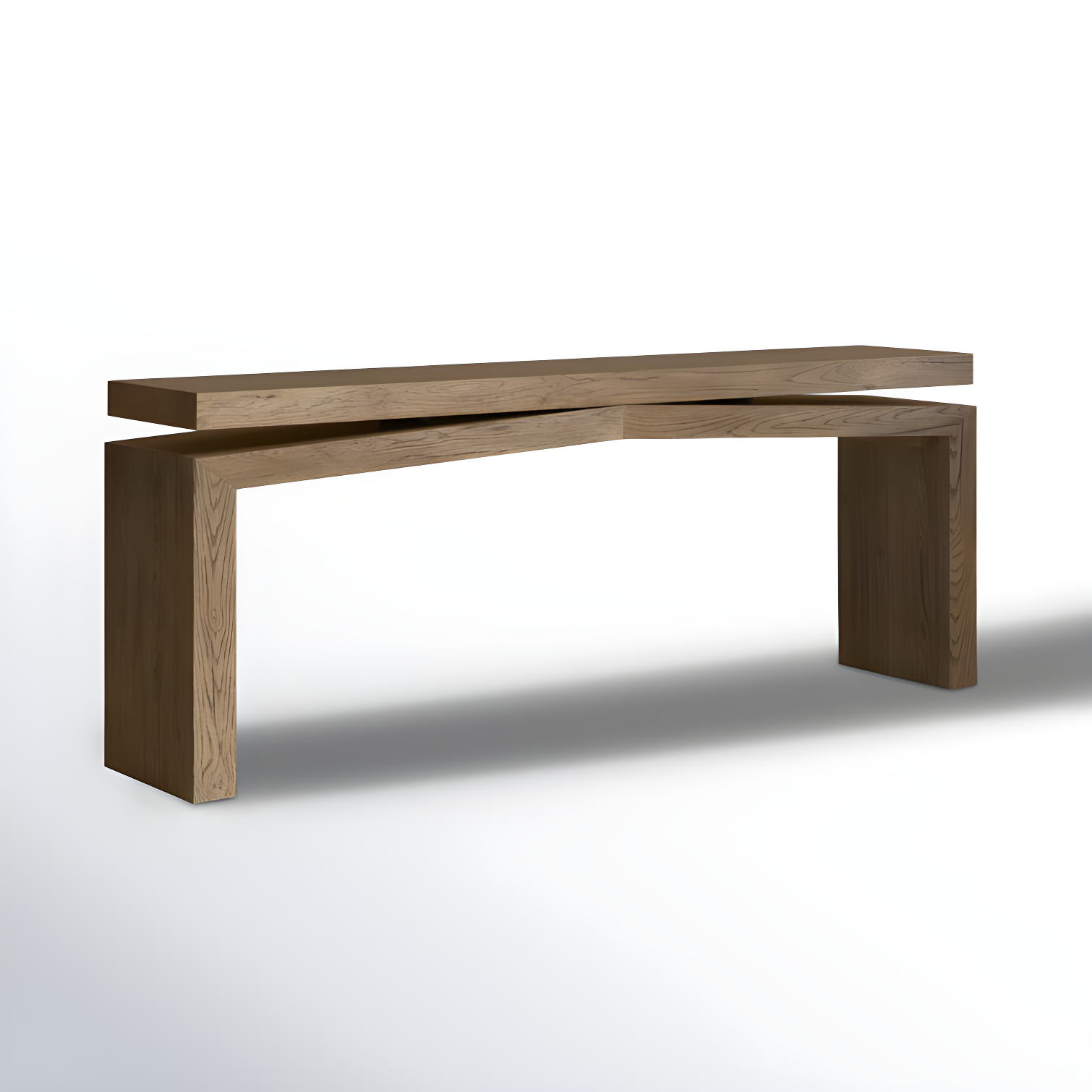 Rustic Gray Oak Veneer Console Table with Storage