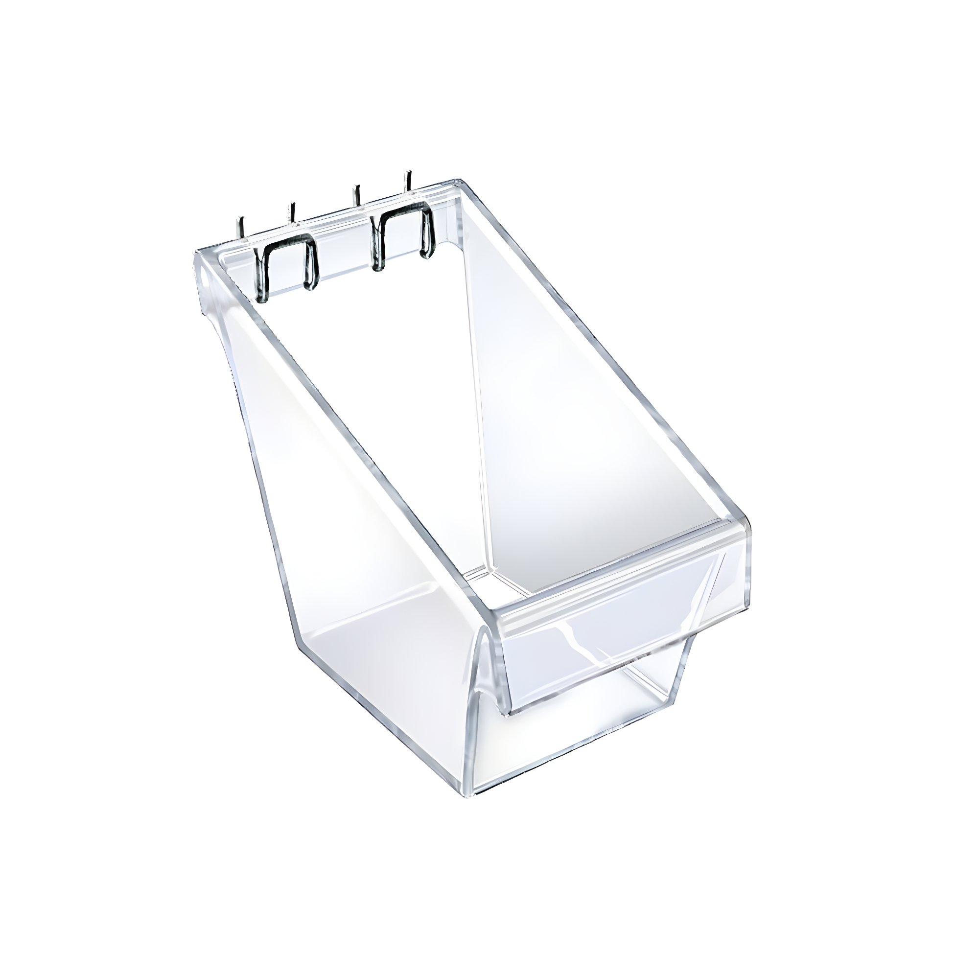 Mini Clear Plastic Molded Bucket, Storage Container Bin for Pegboard, Slatwall, or Counter with 2 Metal U-Hooks, Size: 4" W x 6.875" D x 5.87"H, 4-Pack