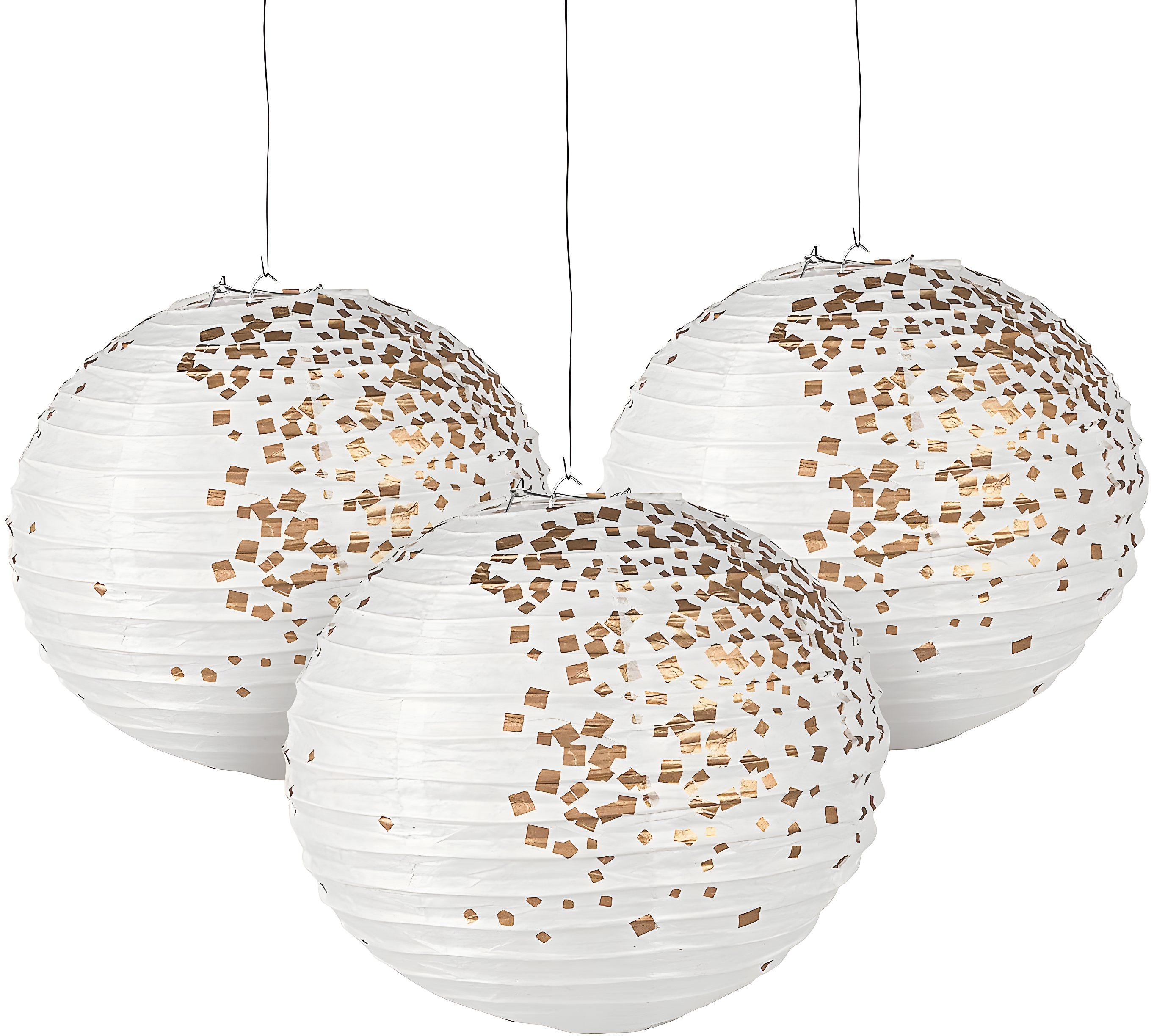 White & Gold Patterned Paper Lanterns - Party Decor - 6 Pieces