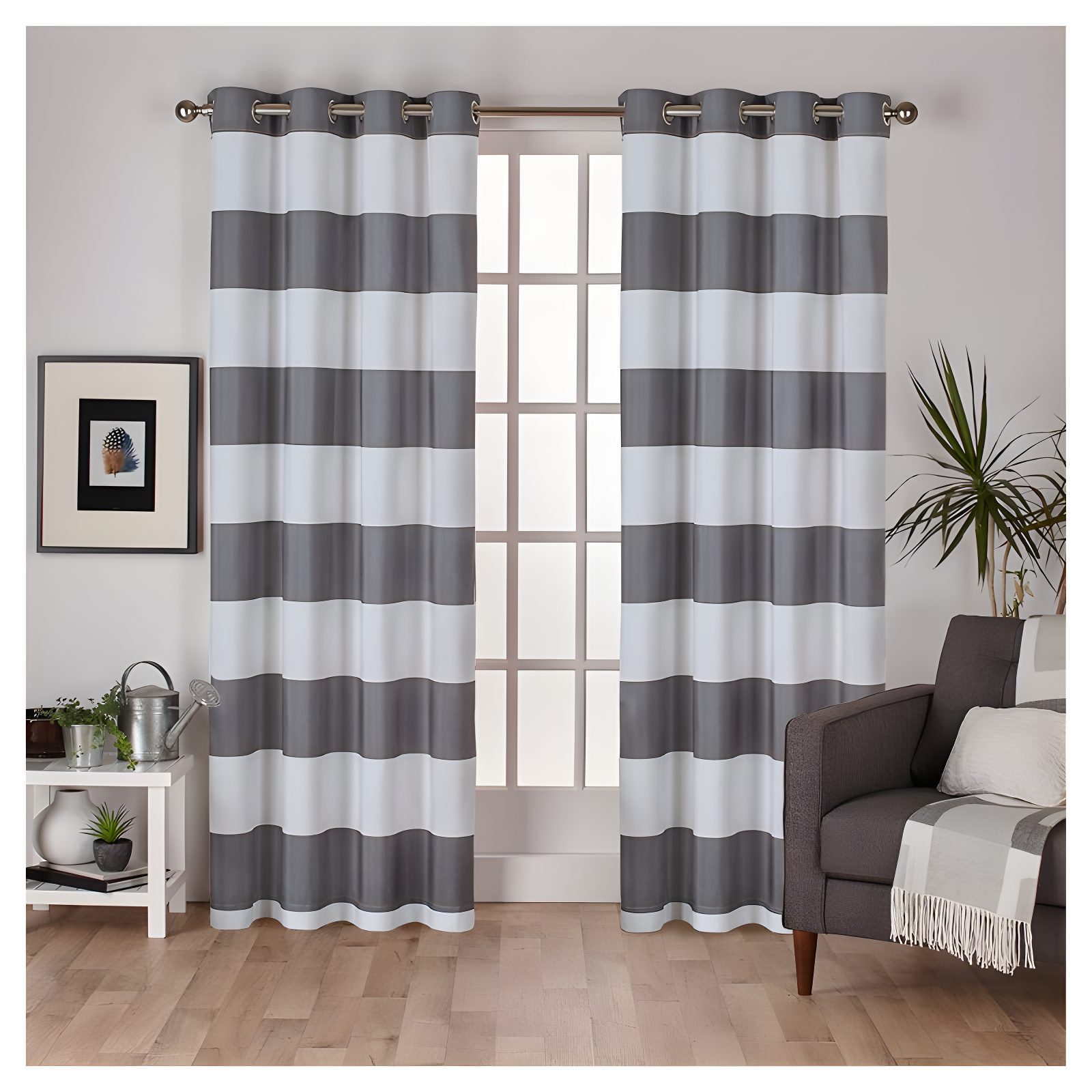 Set of 2 84"x54" Surfside Cotton Cabana Stripe Light Filtering Window Curtain Panel Dark Gray - Exclusive Home: Striped Drapes, Grommet Top