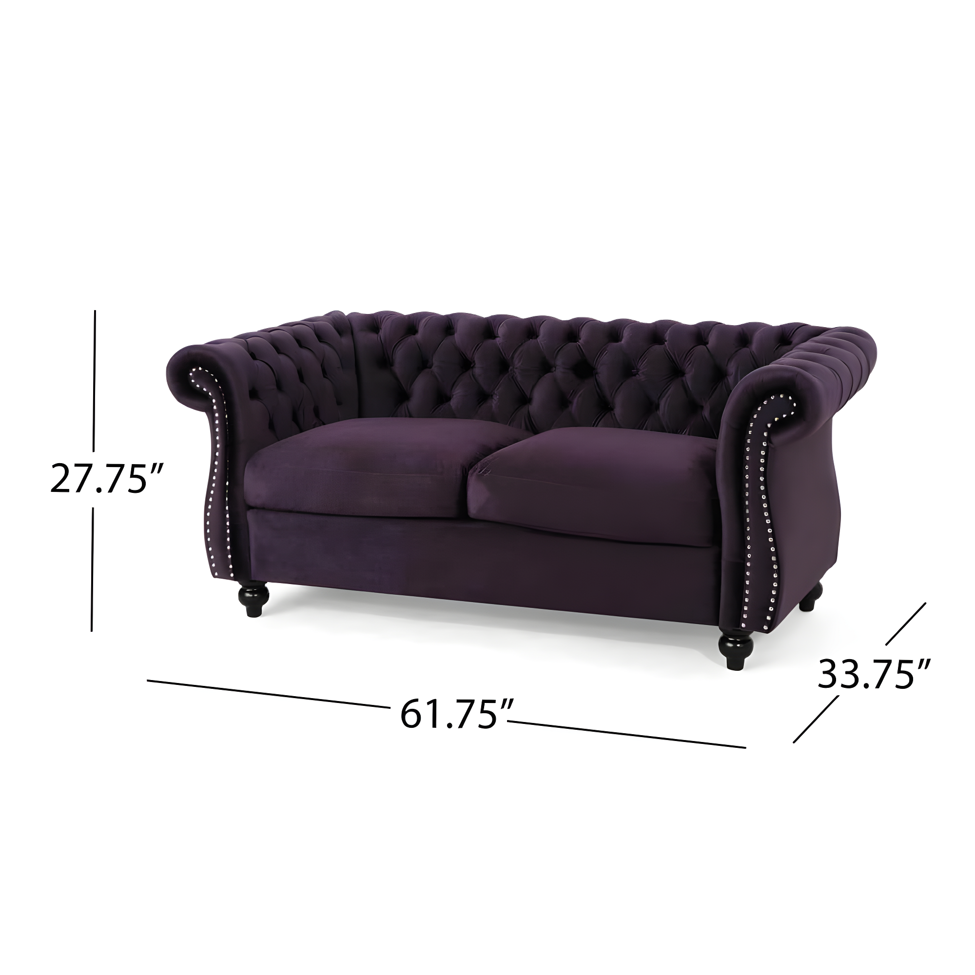 Blackberry Velvet Tufted Chesterfield Loveseat with Birch Legs