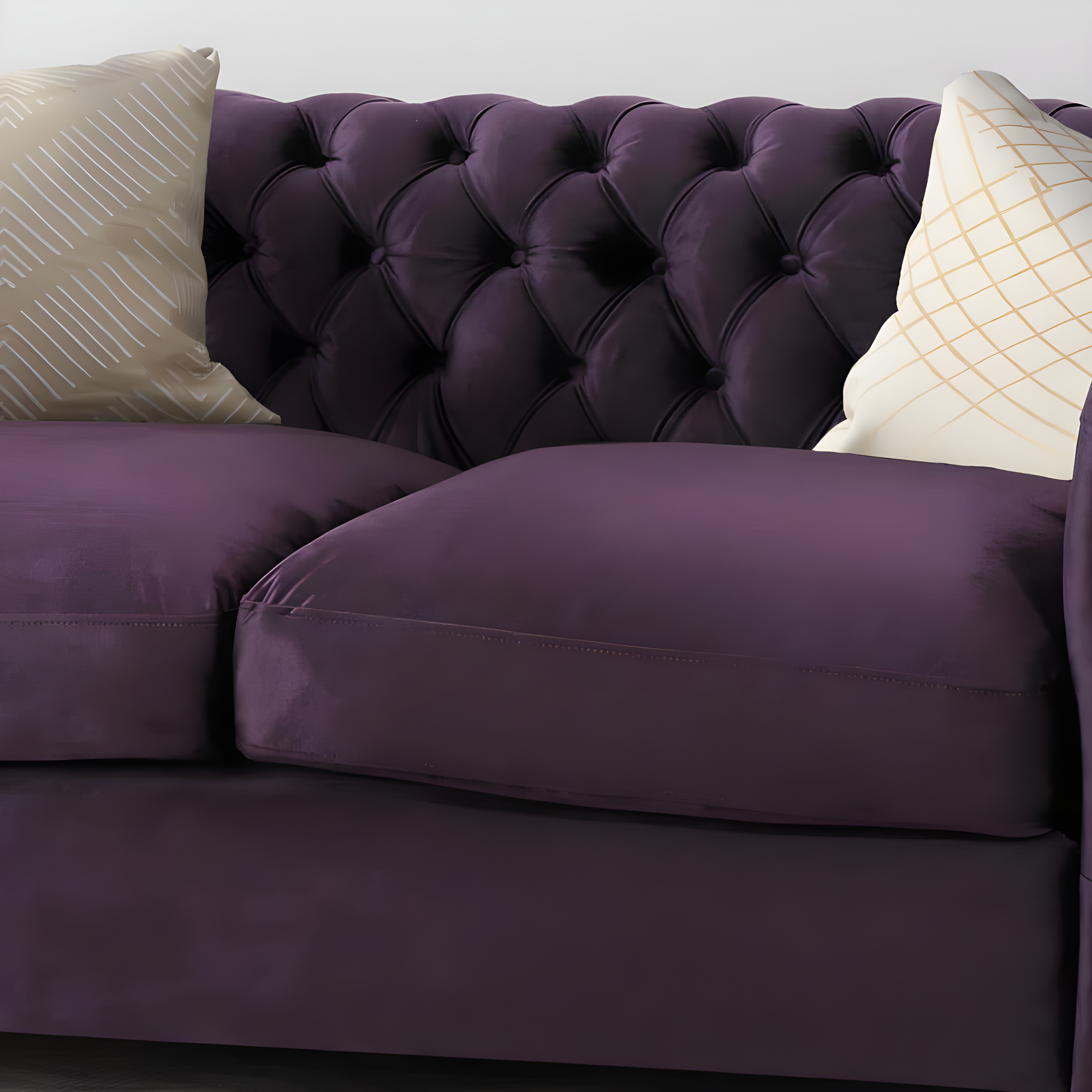 Blackberry Velvet Tufted Chesterfield Loveseat with Birch Legs