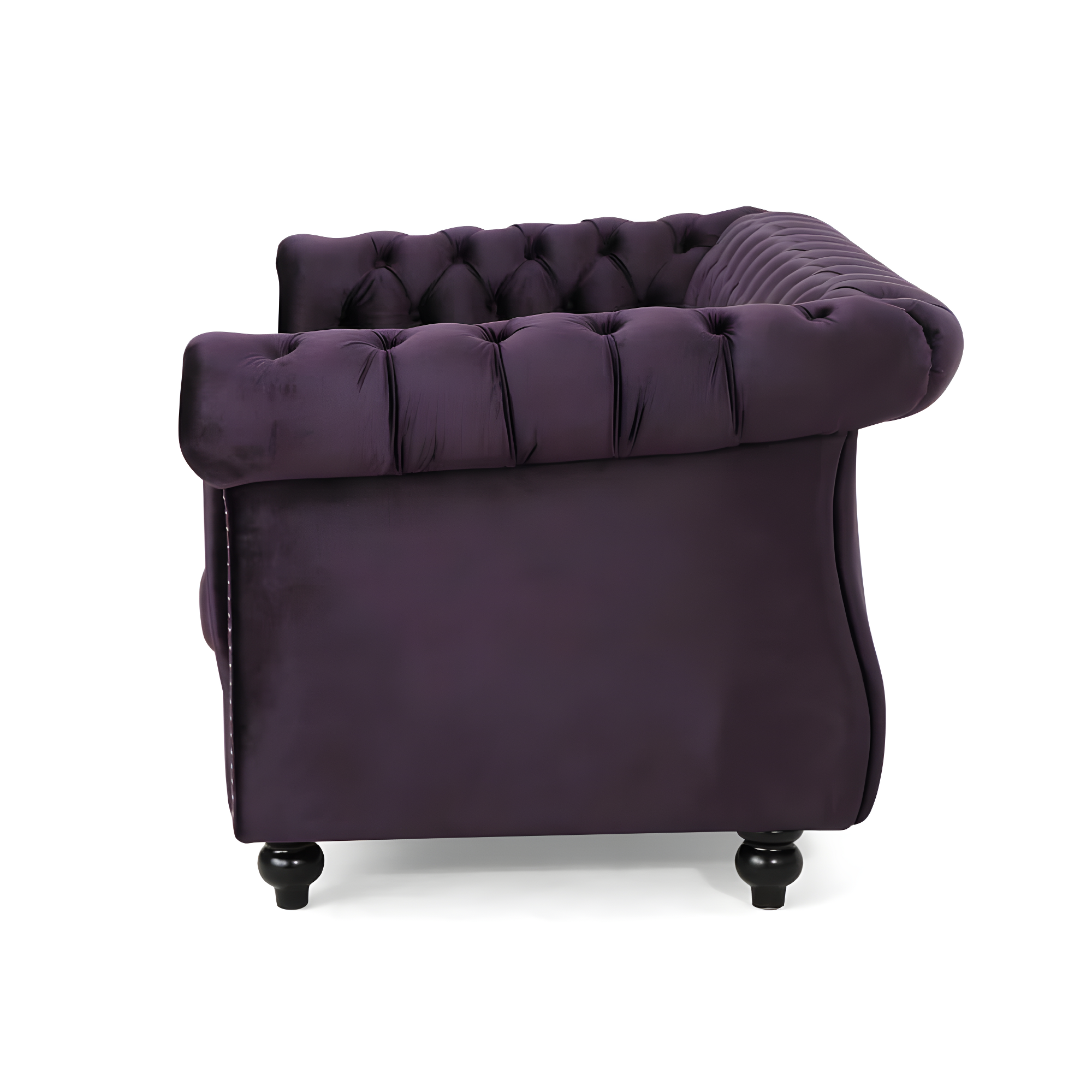 Blackberry Velvet Tufted Chesterfield Loveseat with Birch Legs