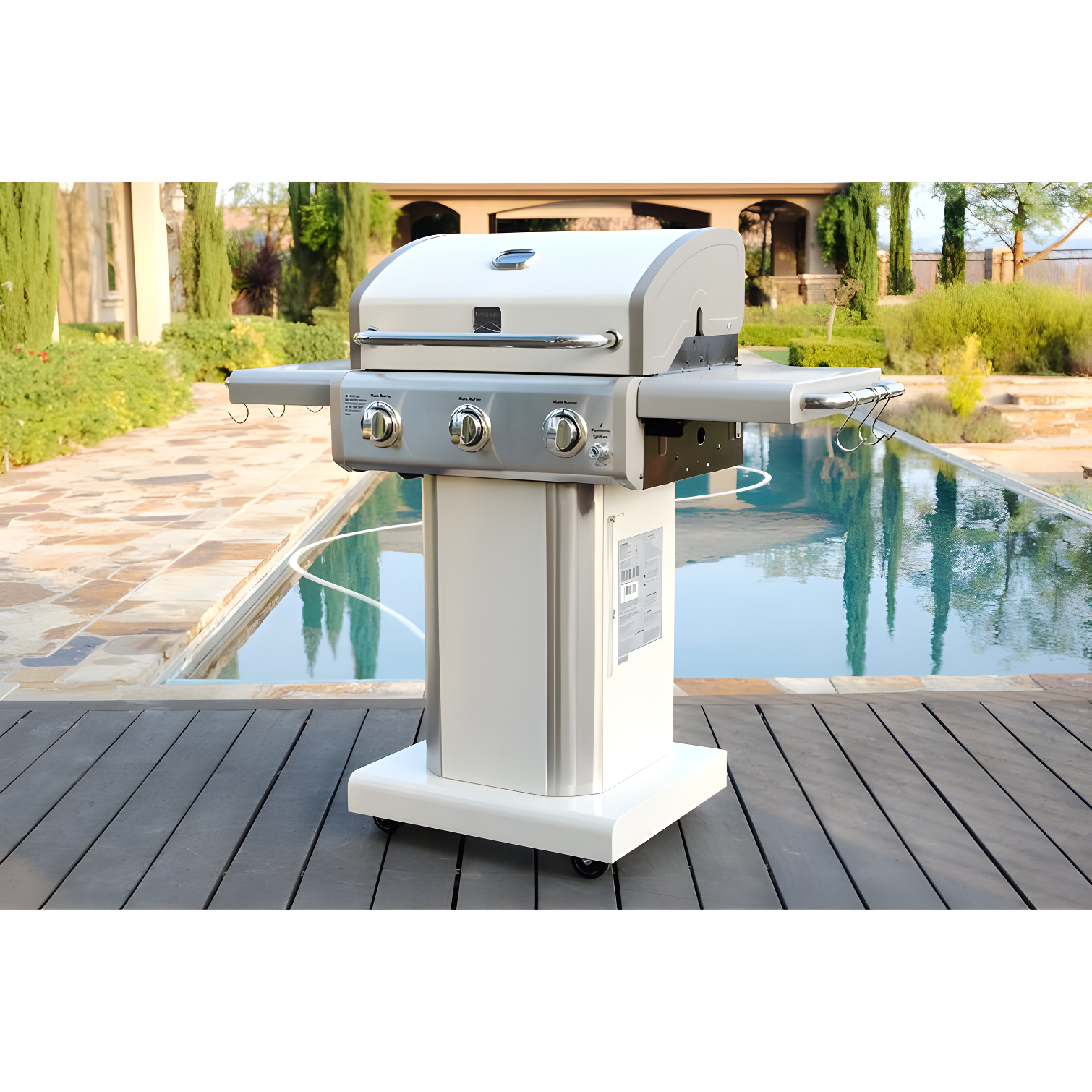 Kenmore 3-Burner Propane Gas Grill with Foldable Side Tables for Outdoor BBQ