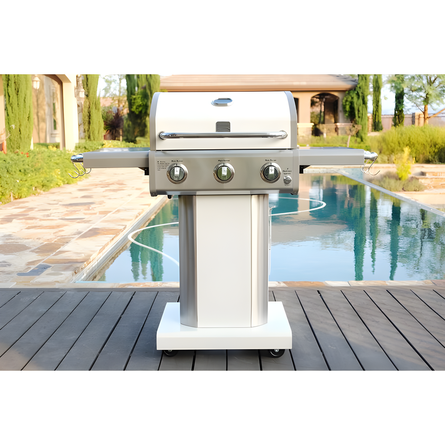 Kenmore 3-Burner Propane Gas Grill with Foldable Side Tables for Outdoor BBQ
