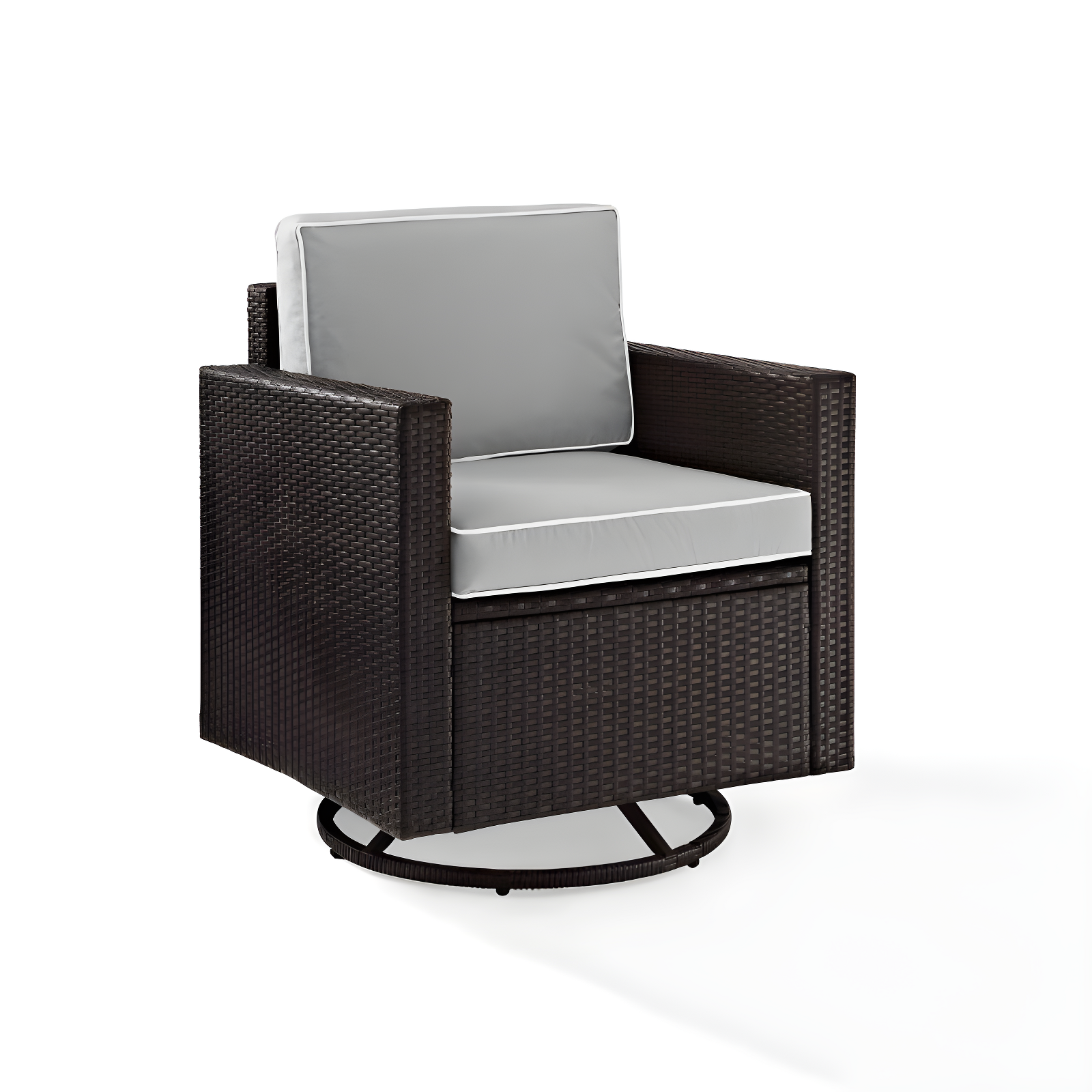 Palm Harbor Outdoor Wicker Swivel Rocker Chair with Gray Cushions - Crosley