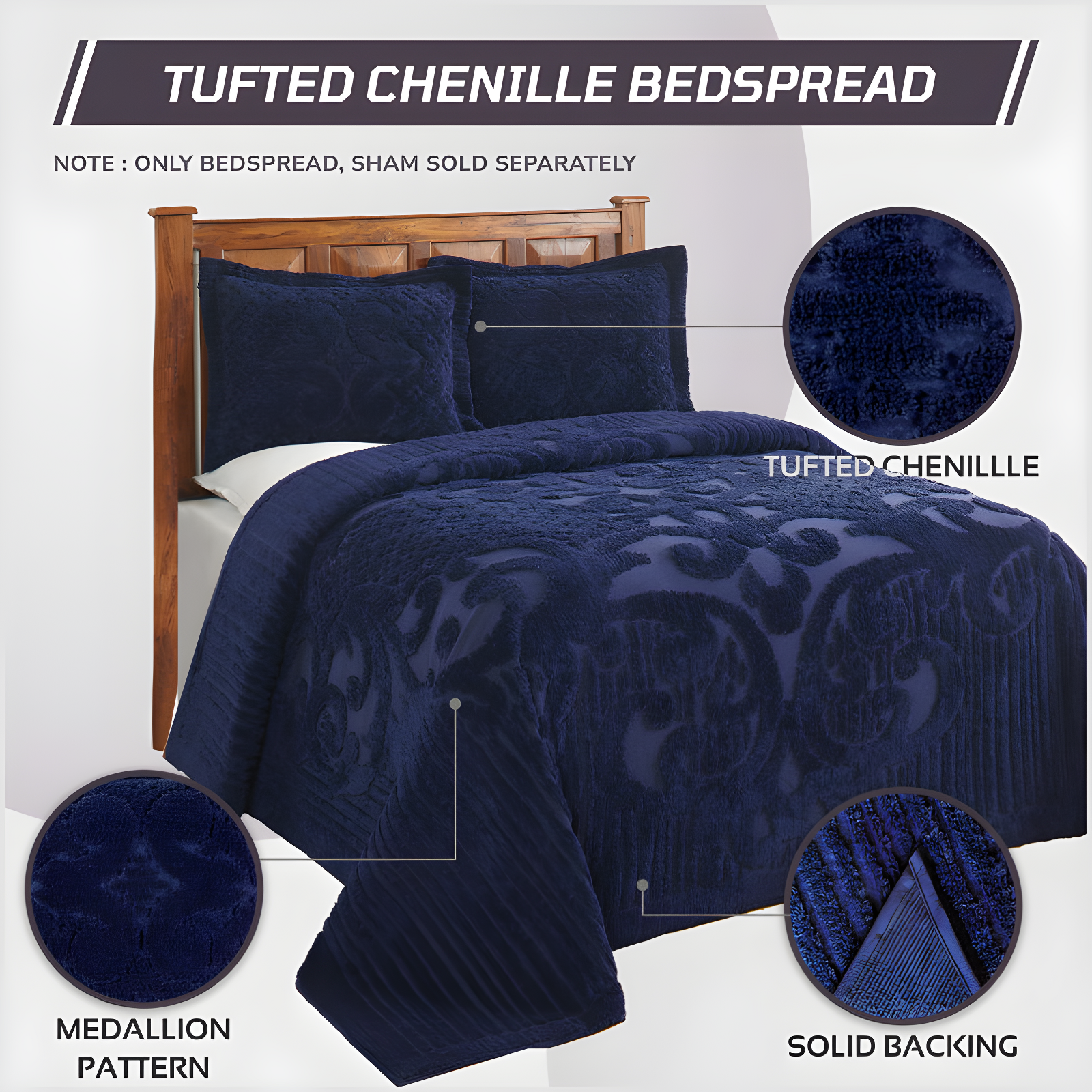 Ashton 100% Cotton Traditional Tufted Medallion Pattern Coverlet/Bedspread