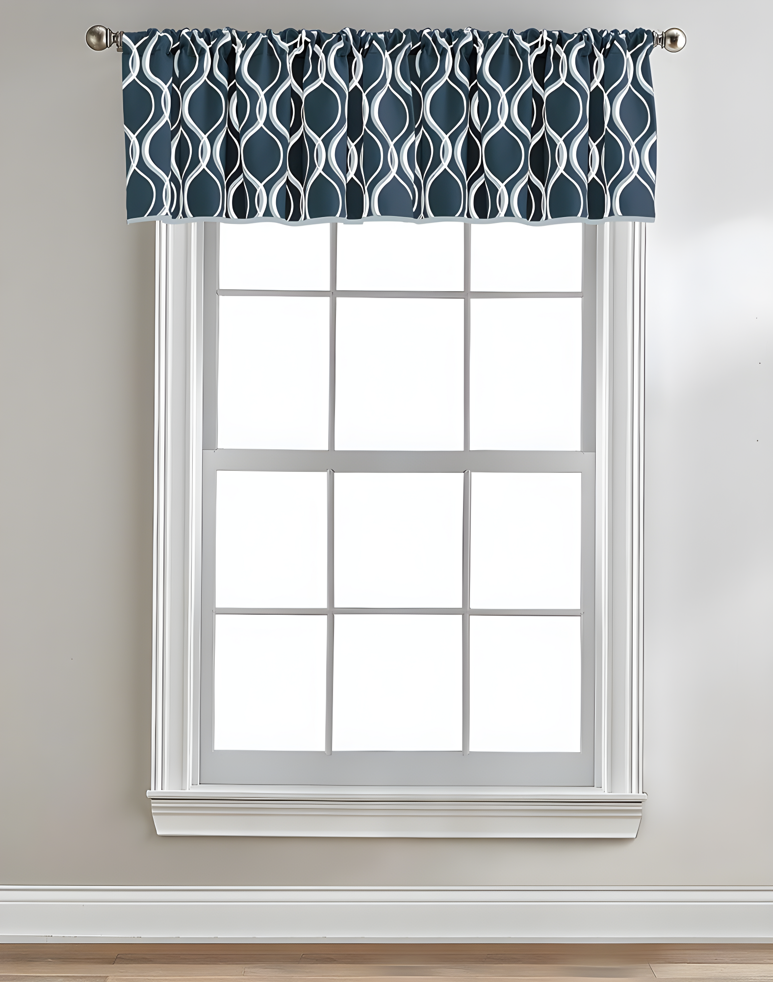 CHF Morocco Poletop Valance Geometric, 50"x36", Navy, Polyester. Adult