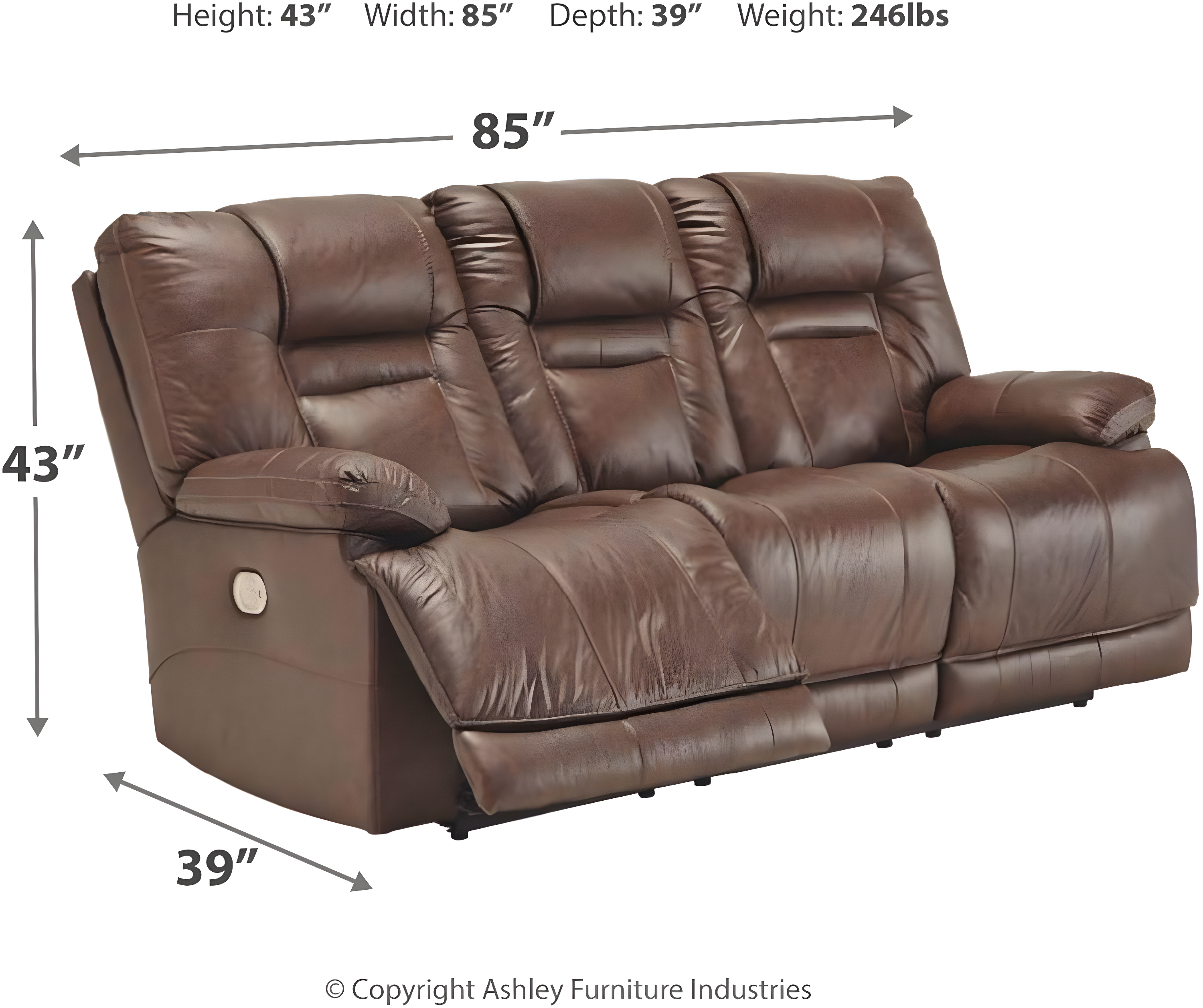 Signature Design by Ashley Wurstrow Leather Power Reclining Sofa in Umber