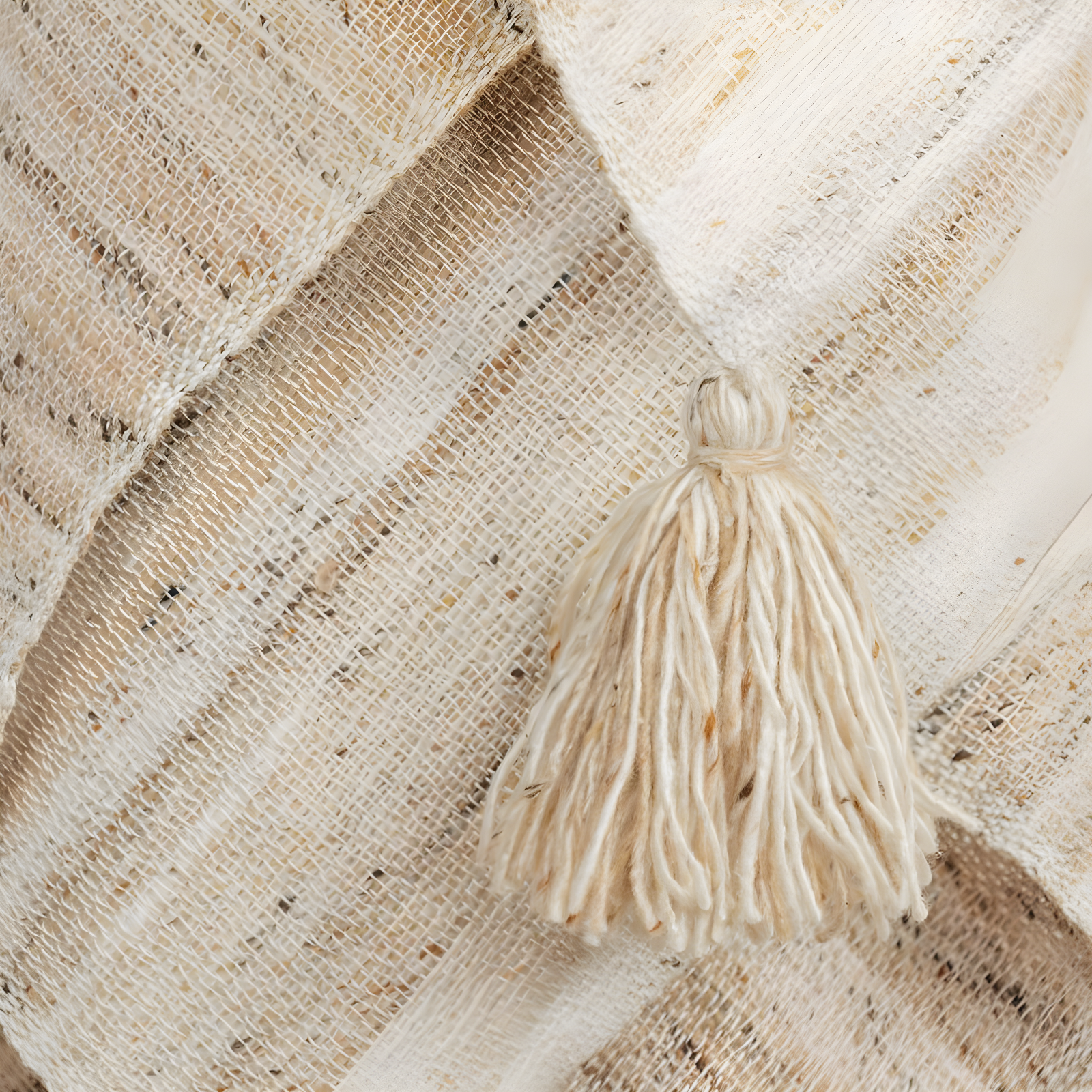 Rizzy Home 50"x60" Striped Throw Blanket Light Beige: Woven Polyester, Fringe Detail, Machine Washable