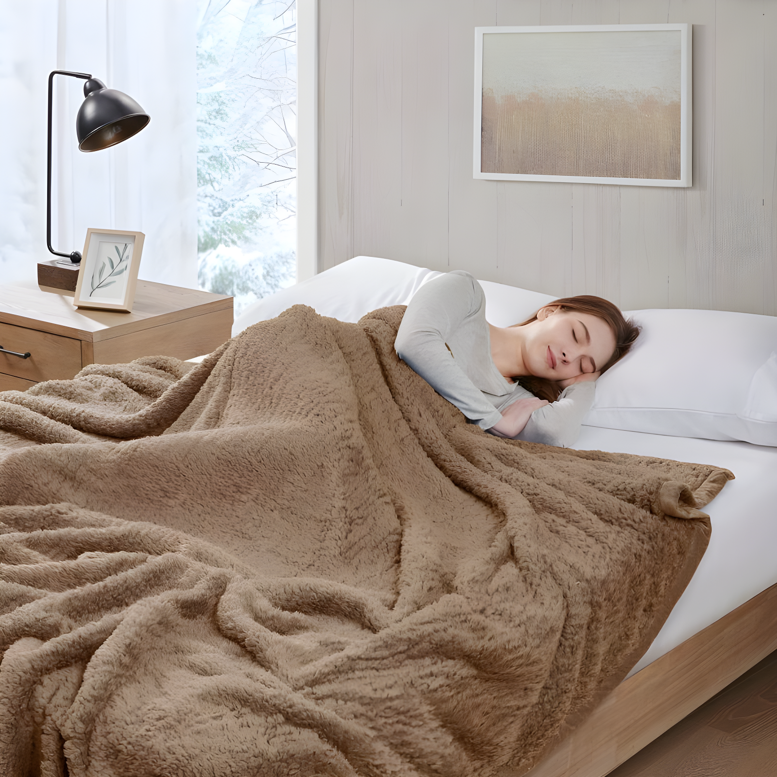Twin Burlington Berber Bed Blanket Brown: Woolrich Velvet Transitional Style, OEKO-TEX Certified