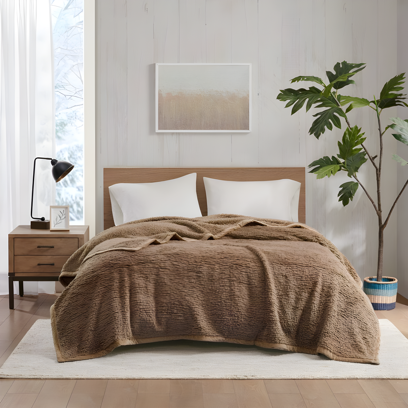 Twin Burlington Berber Bed Blanket Brown: Woolrich Velvet Transitional Style, OEKO-TEX Certified