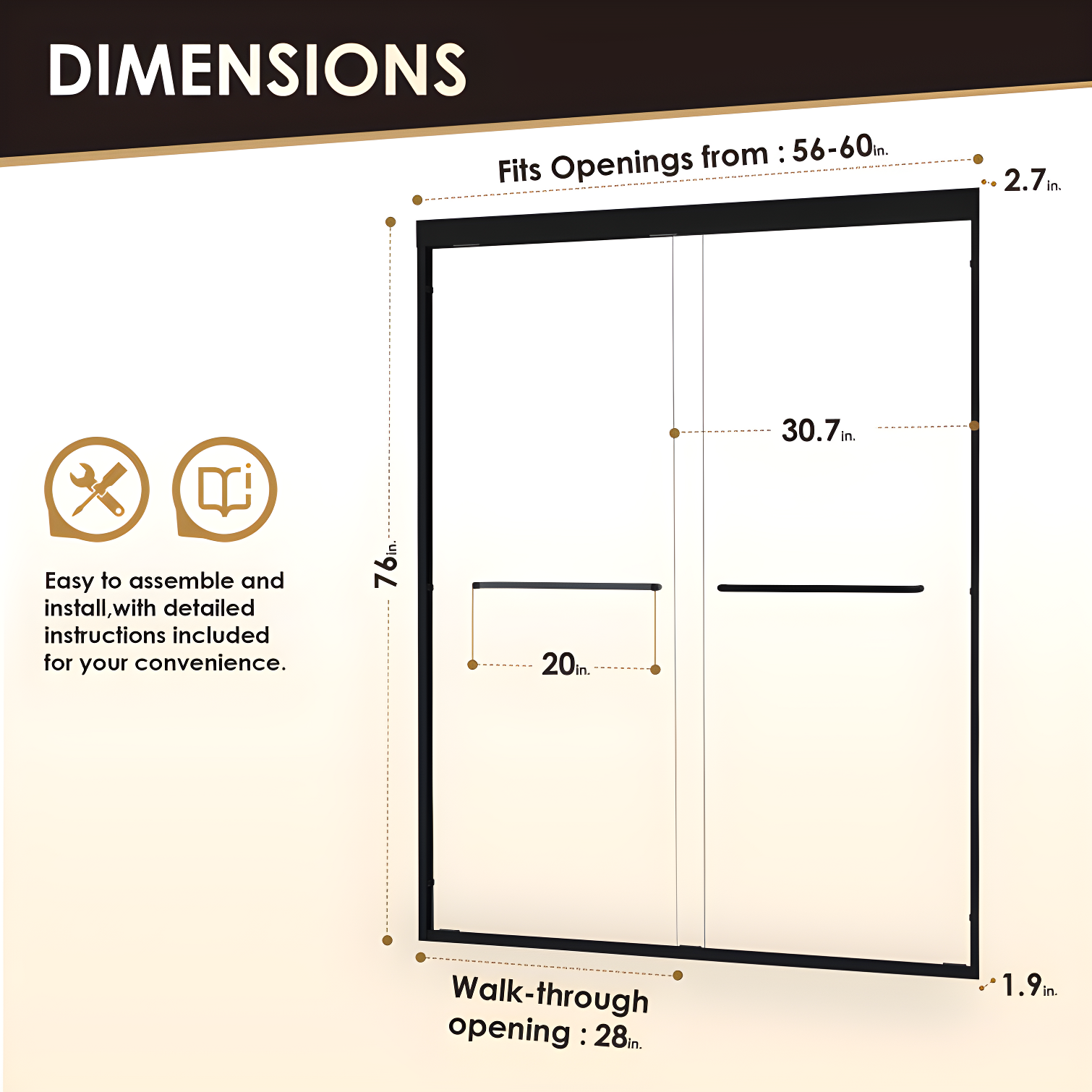 Ennis 60" W x 76" H By Pass Framed Shower Door with Clear Glass