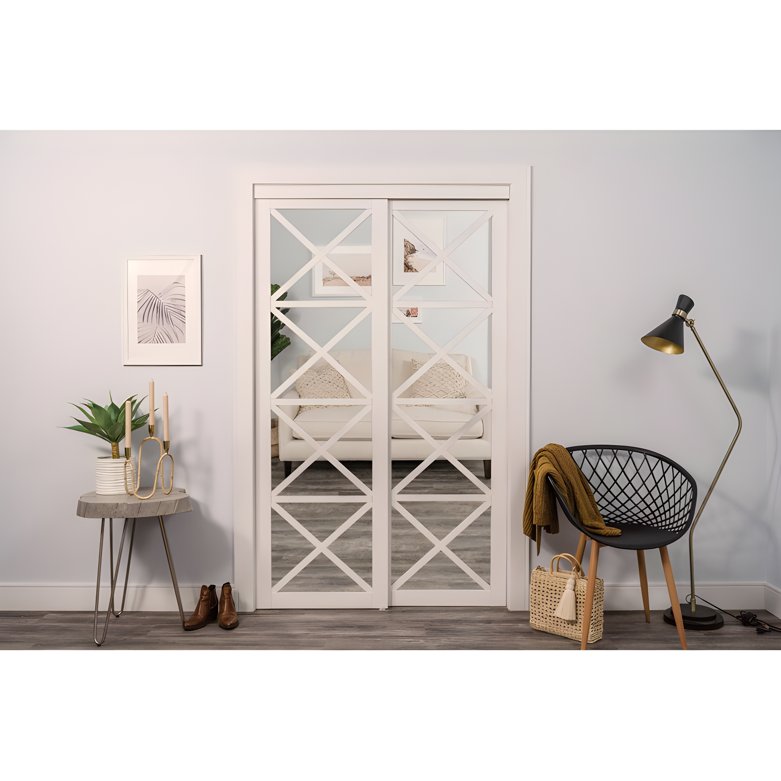 Lace 80'' Solid + Manufactured Wood Mirrored Low-Gloss Sliding Closet Doors