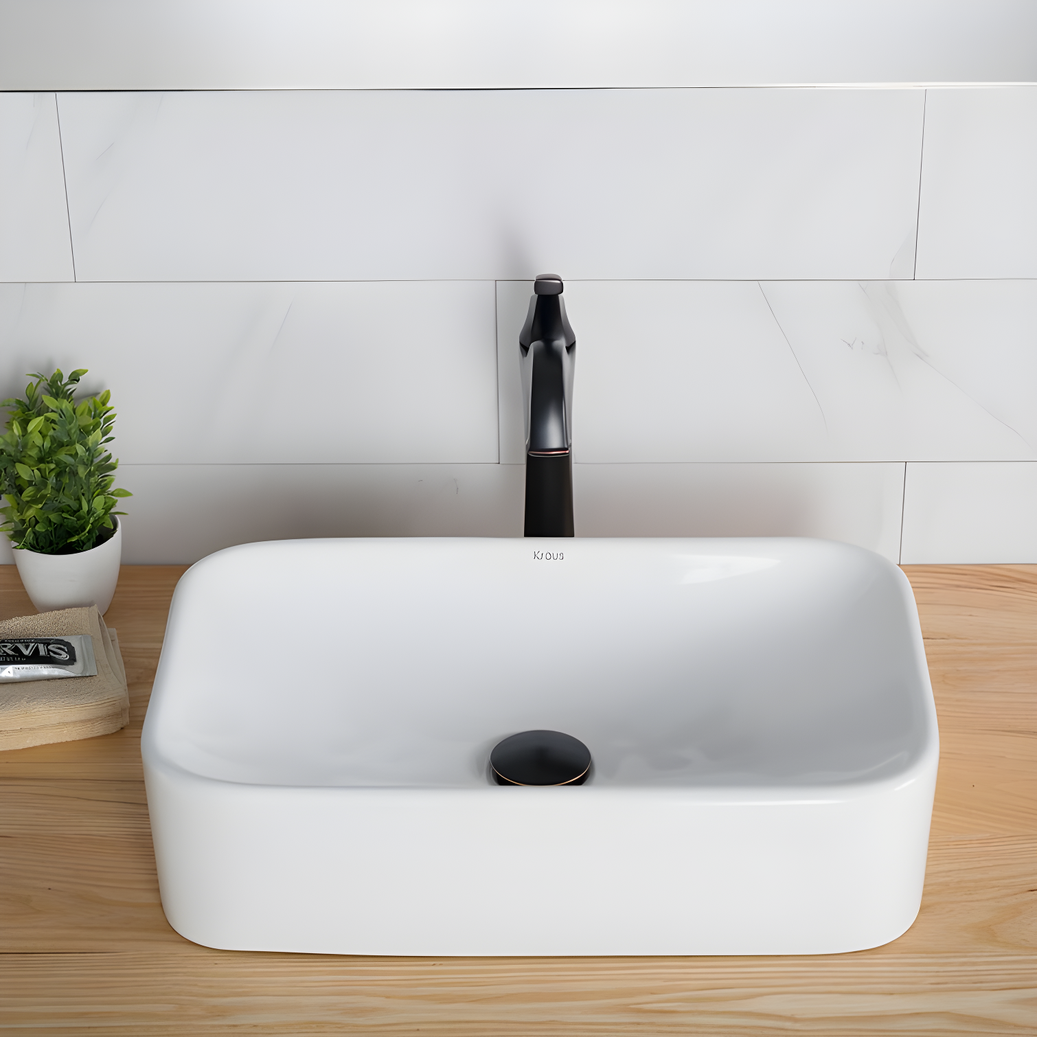Elavo Ceramic Rectangular Vessel Bathroom Sink