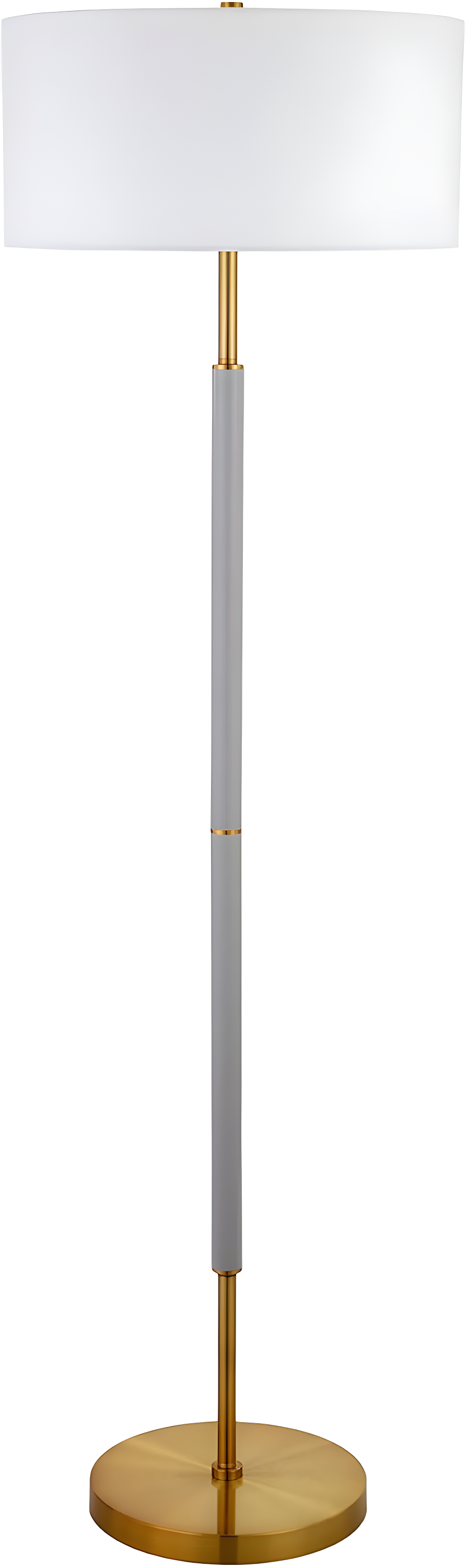 Evelyn&Zoe Simone 2-Light Floor Lamp with Fabric Shade, Cool Gray/Brass/White