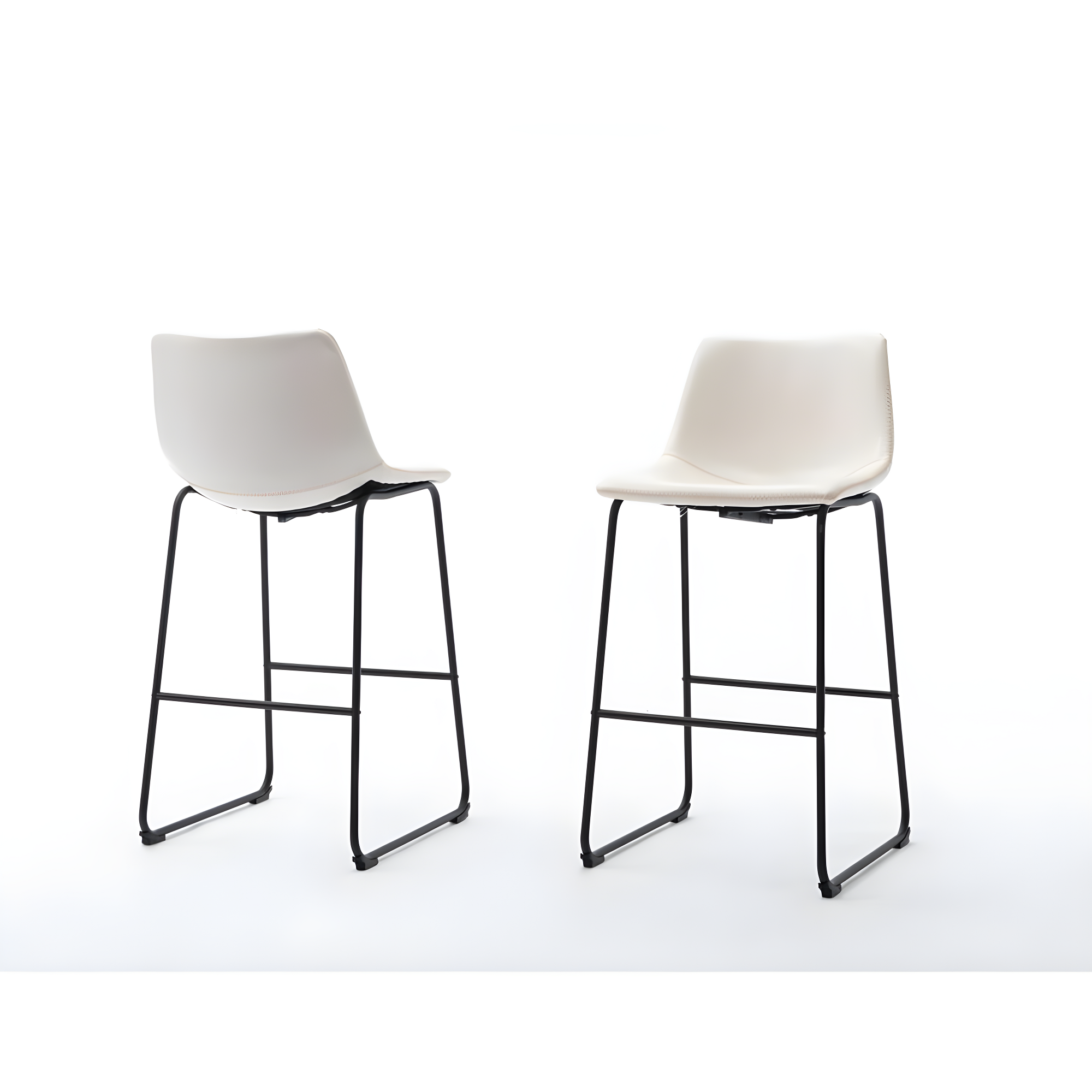 White Faux Leather 29" Barstools with Black Legs (Set of 2)
