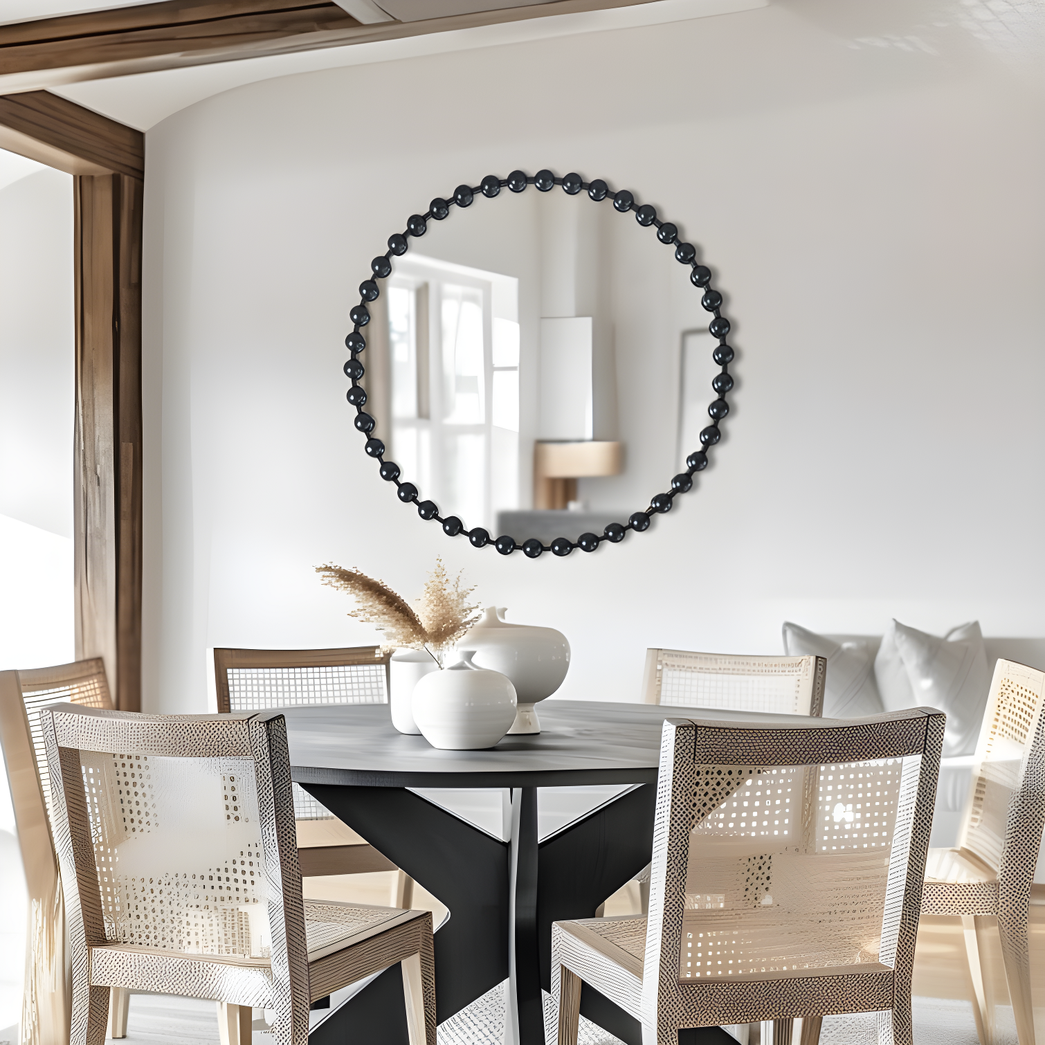 Marlowe Beaded Round Metal Wall Mirror