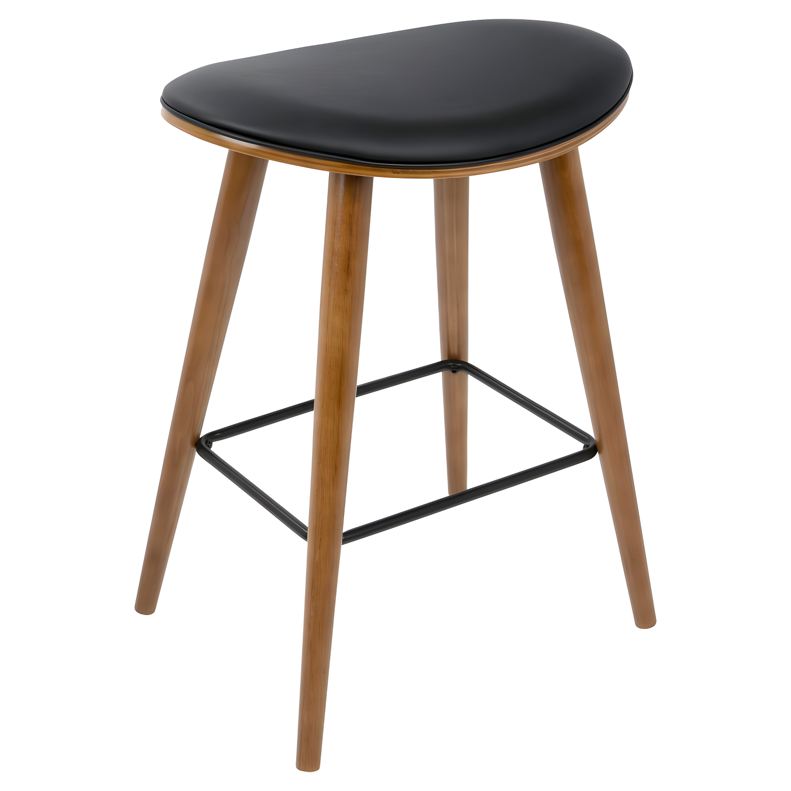 Set of 2 26" Saddle Counter Height Barstools with Faux Leather Black - Lumisource: Contoured Seat, Wood Legs, Metal Footrests