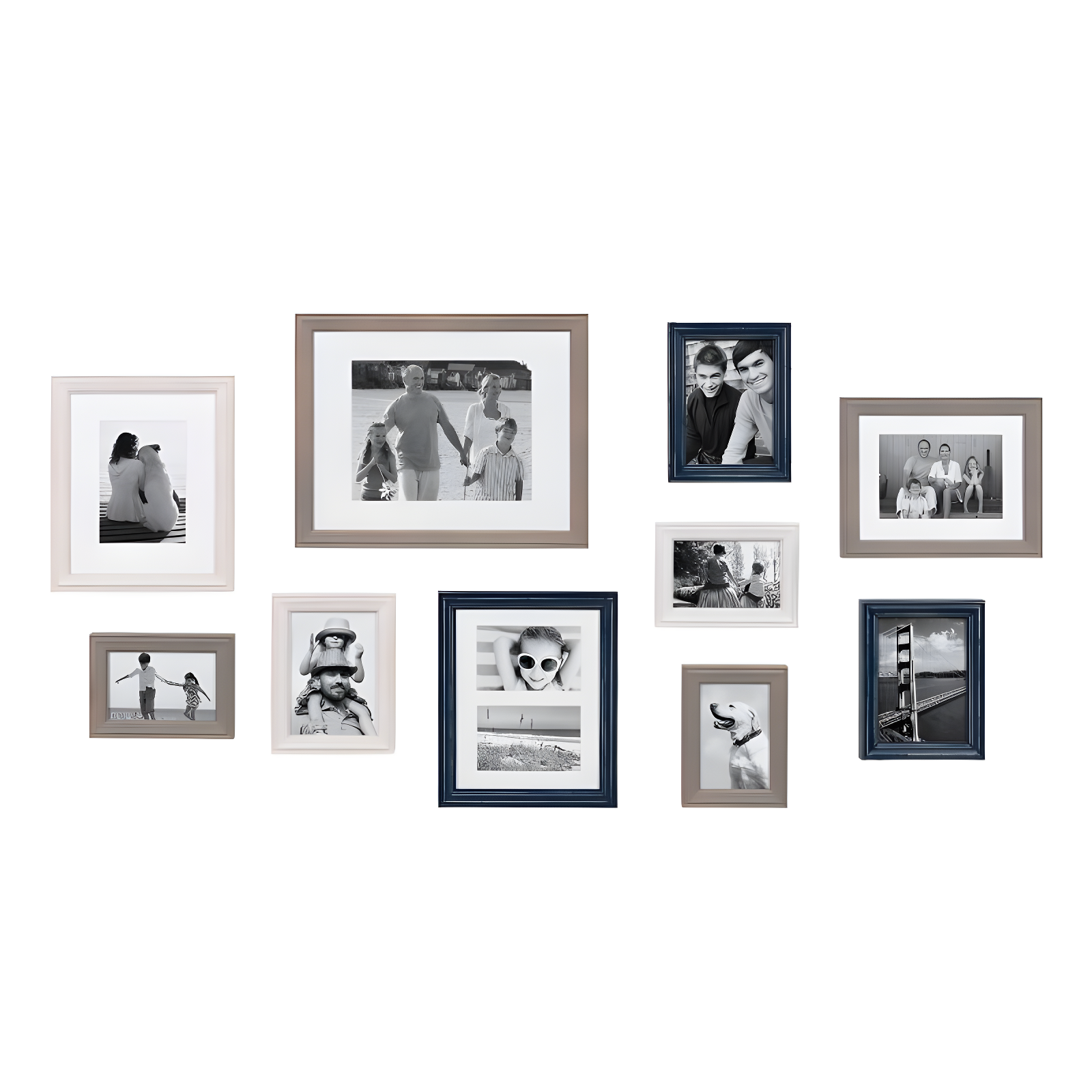10pc Bordeaux Frame Box Set White/Black/Natural Wood - Kate & Laurel All Things Decor: Wall Display, Multi-Size, Modern Decor