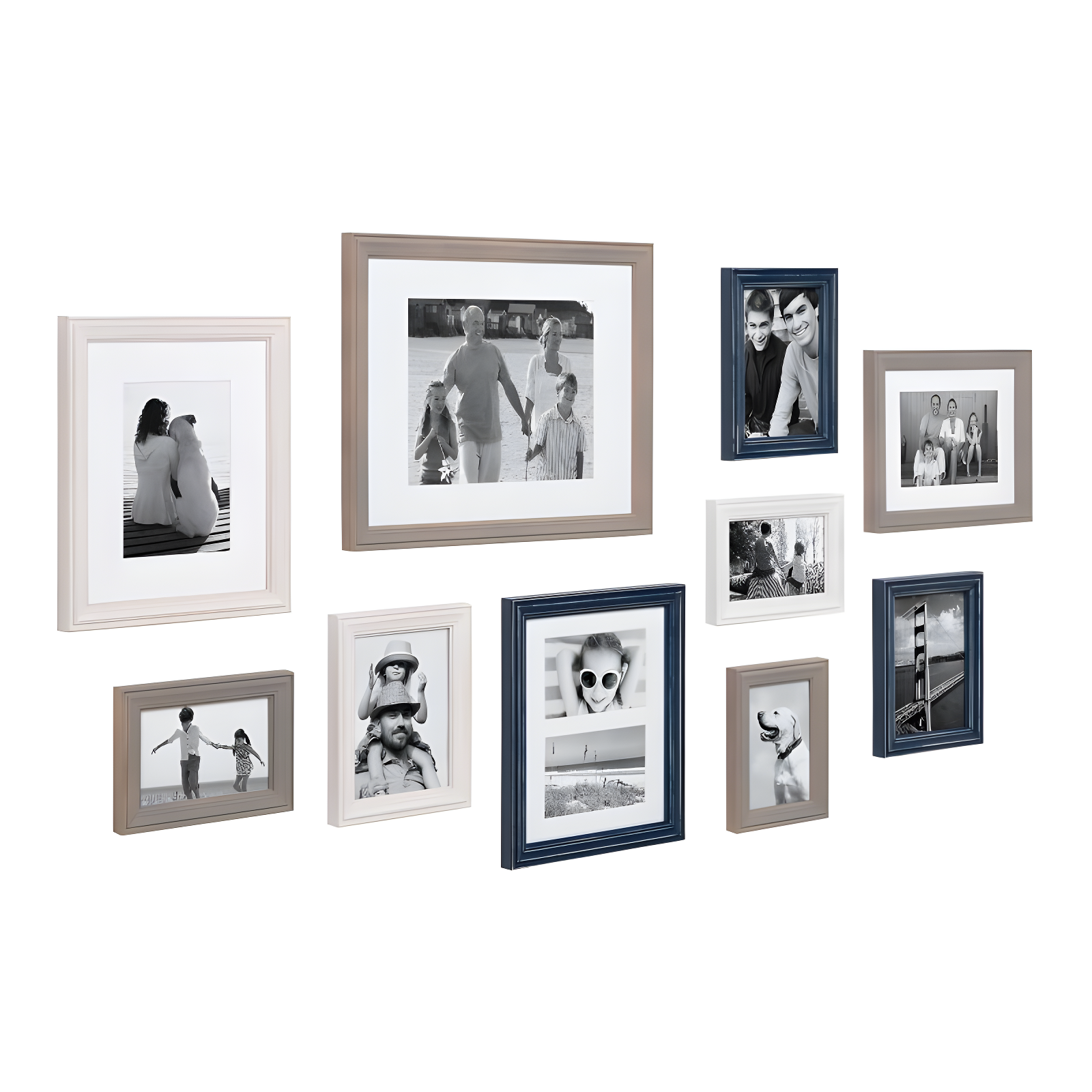 10pc Bordeaux Frame Box Set White/Black/Natural Wood - Kate & Laurel All Things Decor: Wall Display, Multi-Size, Modern Decor