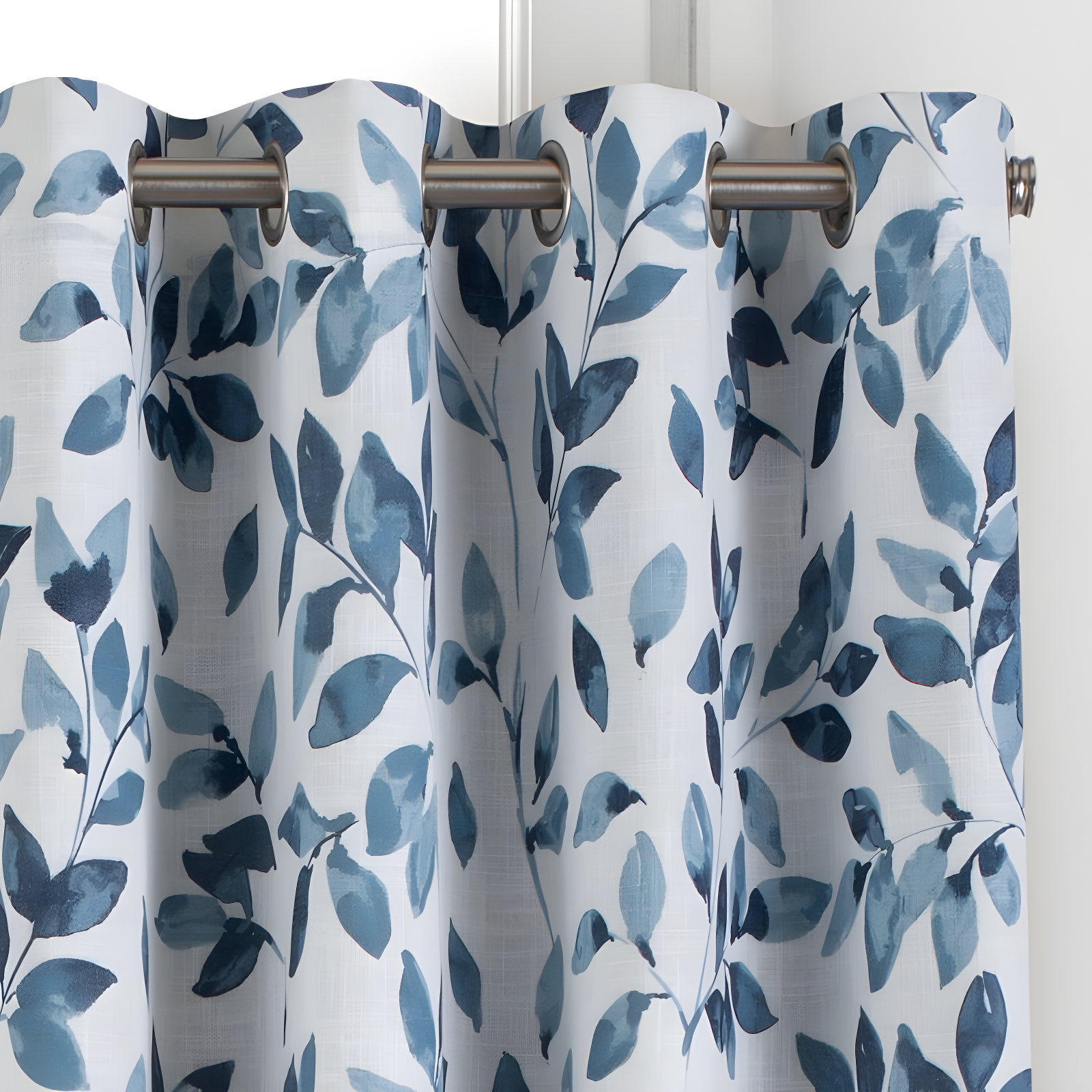 Avalon Botanical Floral Leaf Print Cottagecore Single Blackout Window Curtain Panel - 52" x 95" - Indigo - Elrene Home Fashions