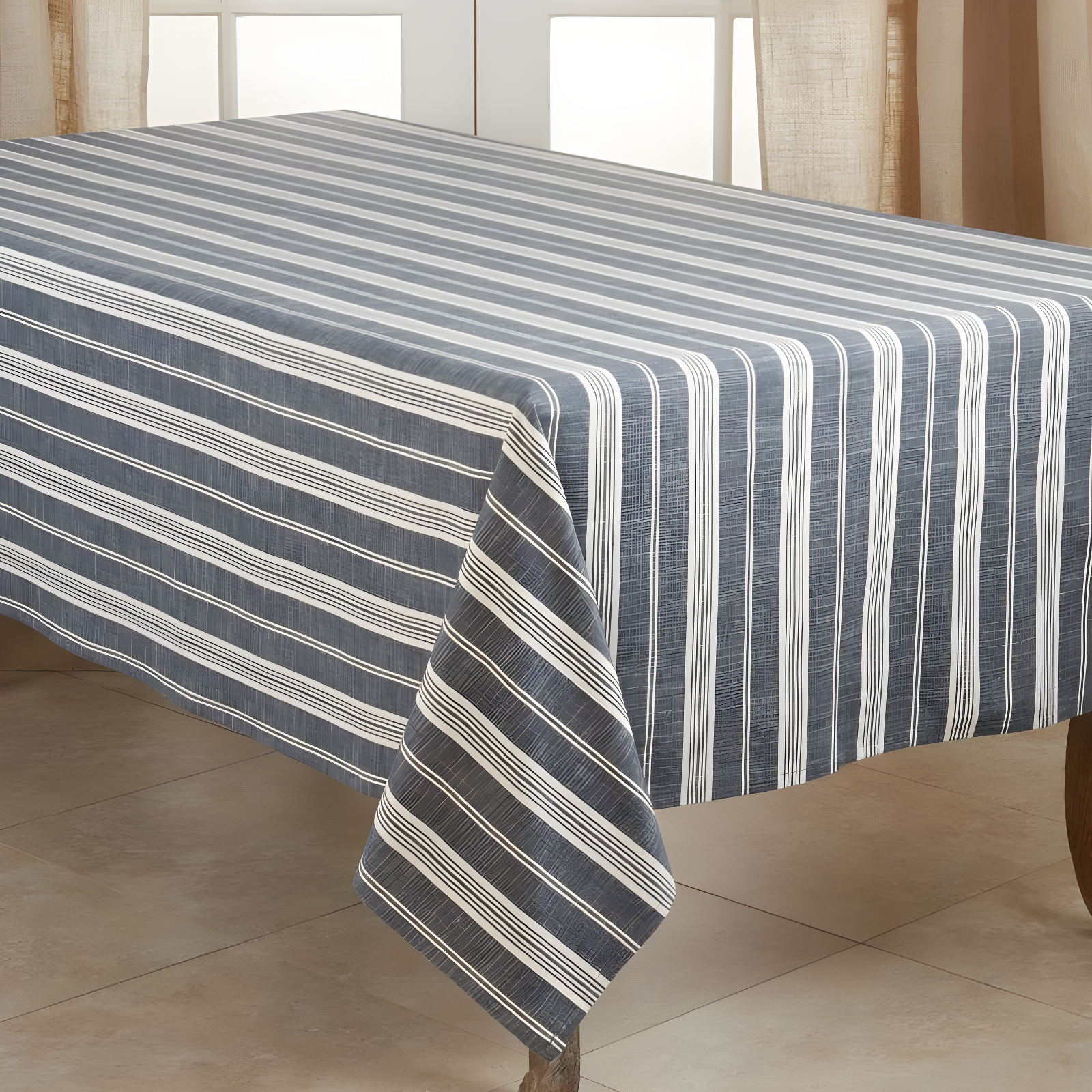Saro Lifestyle Striped Design Tablecloth, 65"x120", Blue