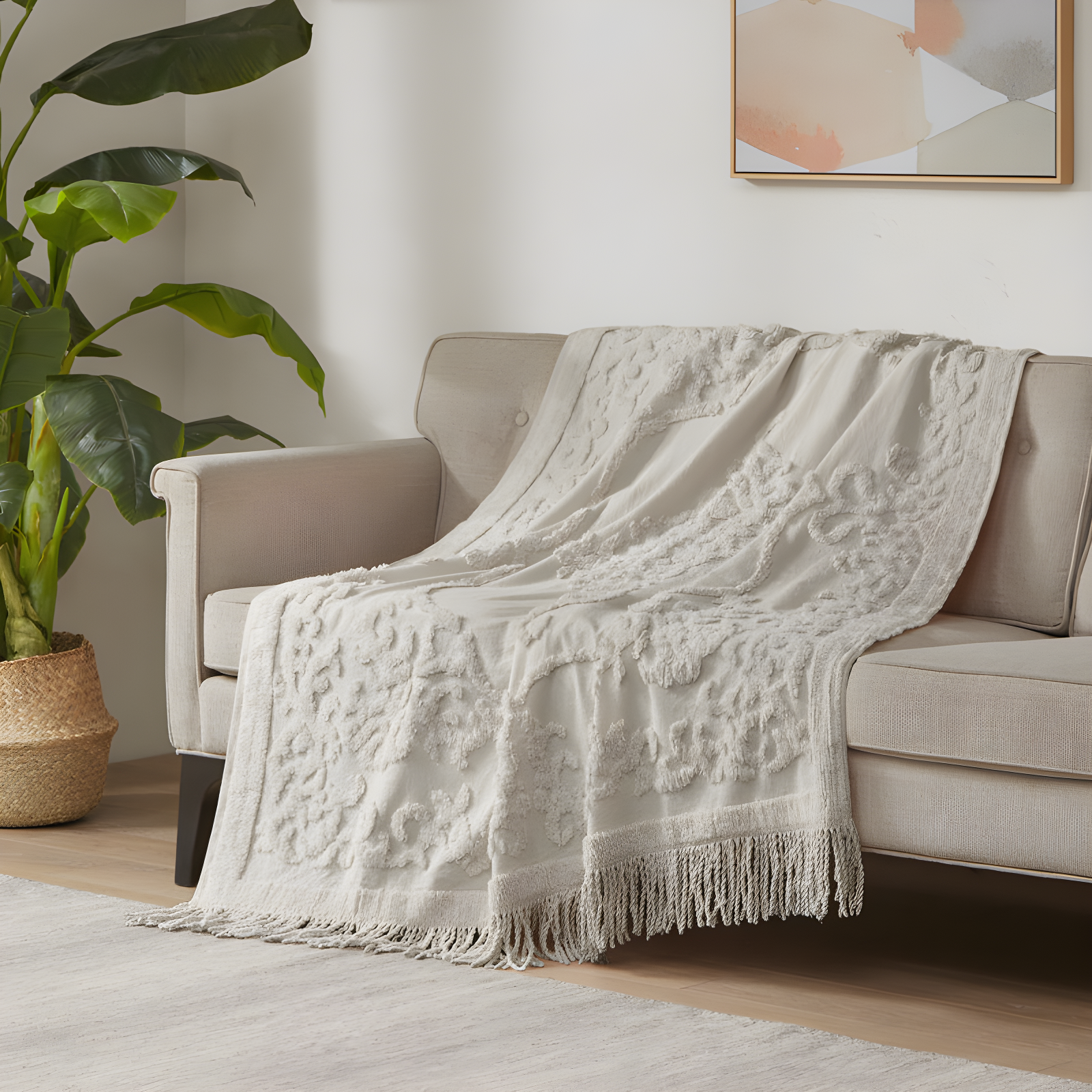 Madison Park Chloe 100% Cotton Tufted Chenille Lightweight Throw With Fringe Tassel