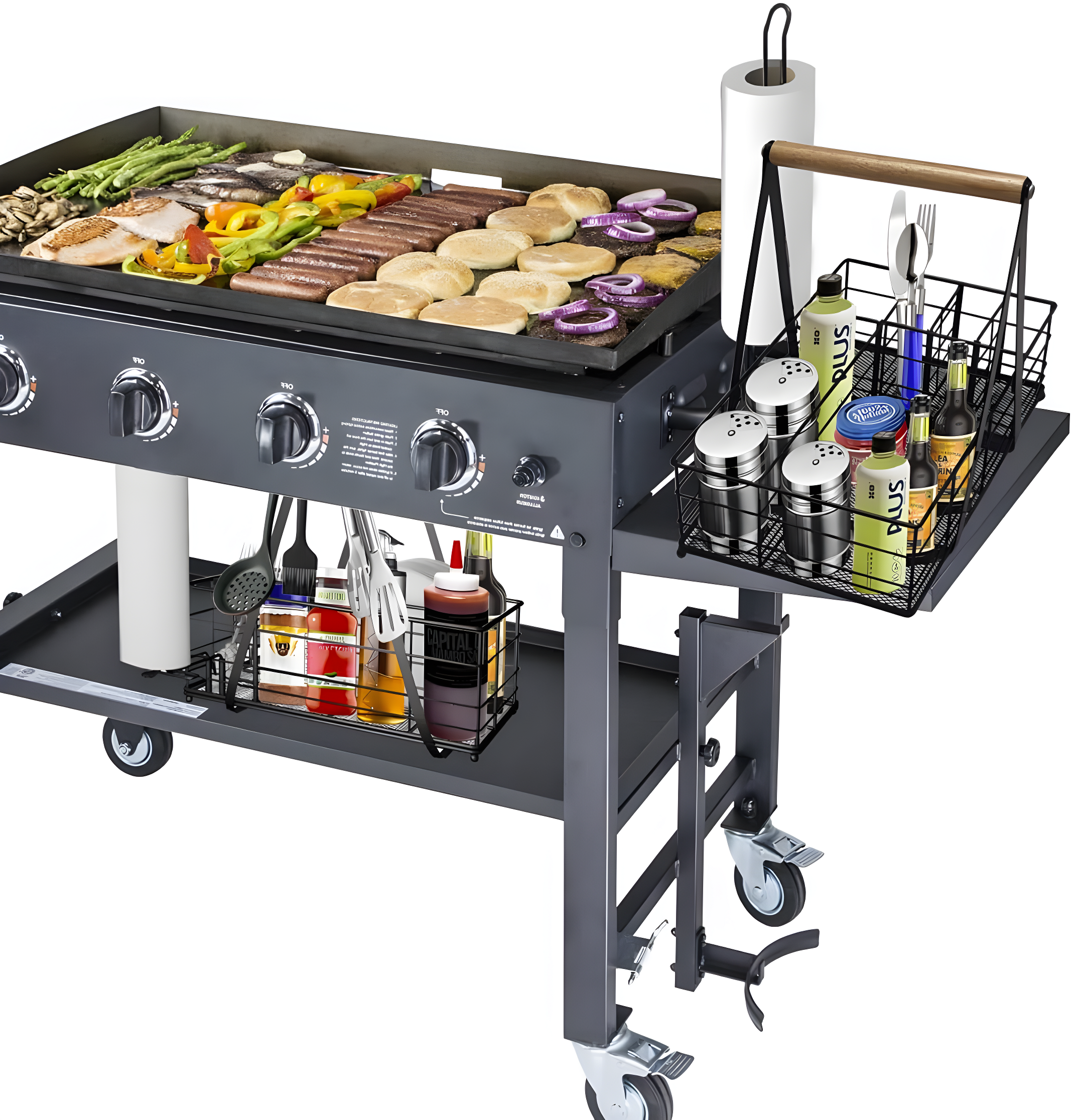 Picnic Caddy BBQ Utensil Caddy for Outdoor Grill Camping for Plate Cutlery CompartmentStorage with 3 Hooks Kitchenn Barbecue Accessories RV Patio Tailgate EssentialsEasy Carry Grilling Gifts for Men