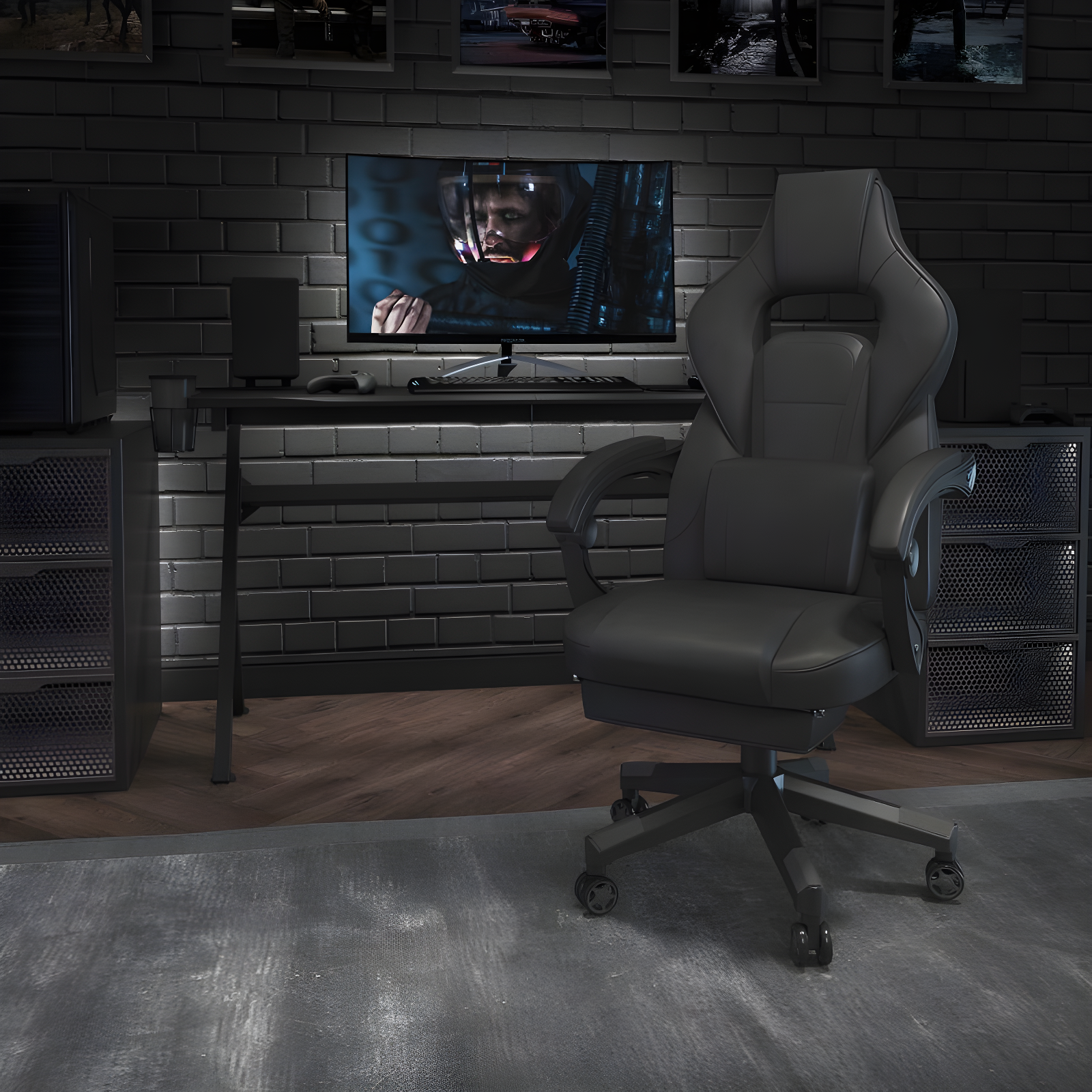 Flash Furniture X40 Gaming Chair Racing Ergonomic Computer Chair with Fully Reclining Back/Arms, Slide-Out Footrest, Massaging Lumbar - Black