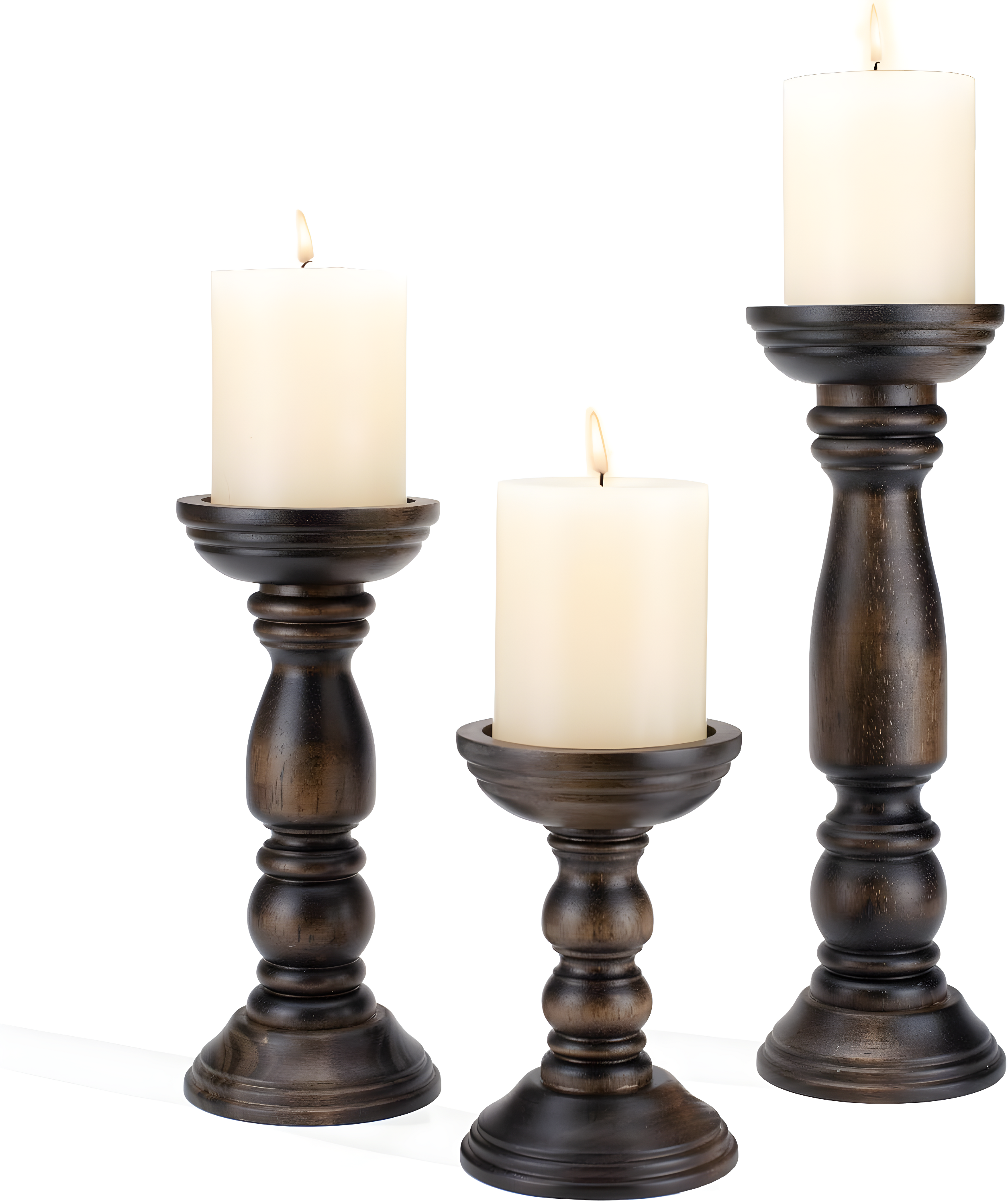 DecMode 3 Candle Brown Wood Candle Holder, Set of 3